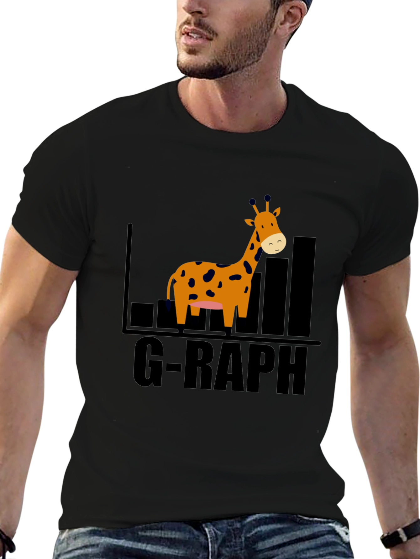 Black G-Raph Cartoon Giraffe Black T-Shirt view 6