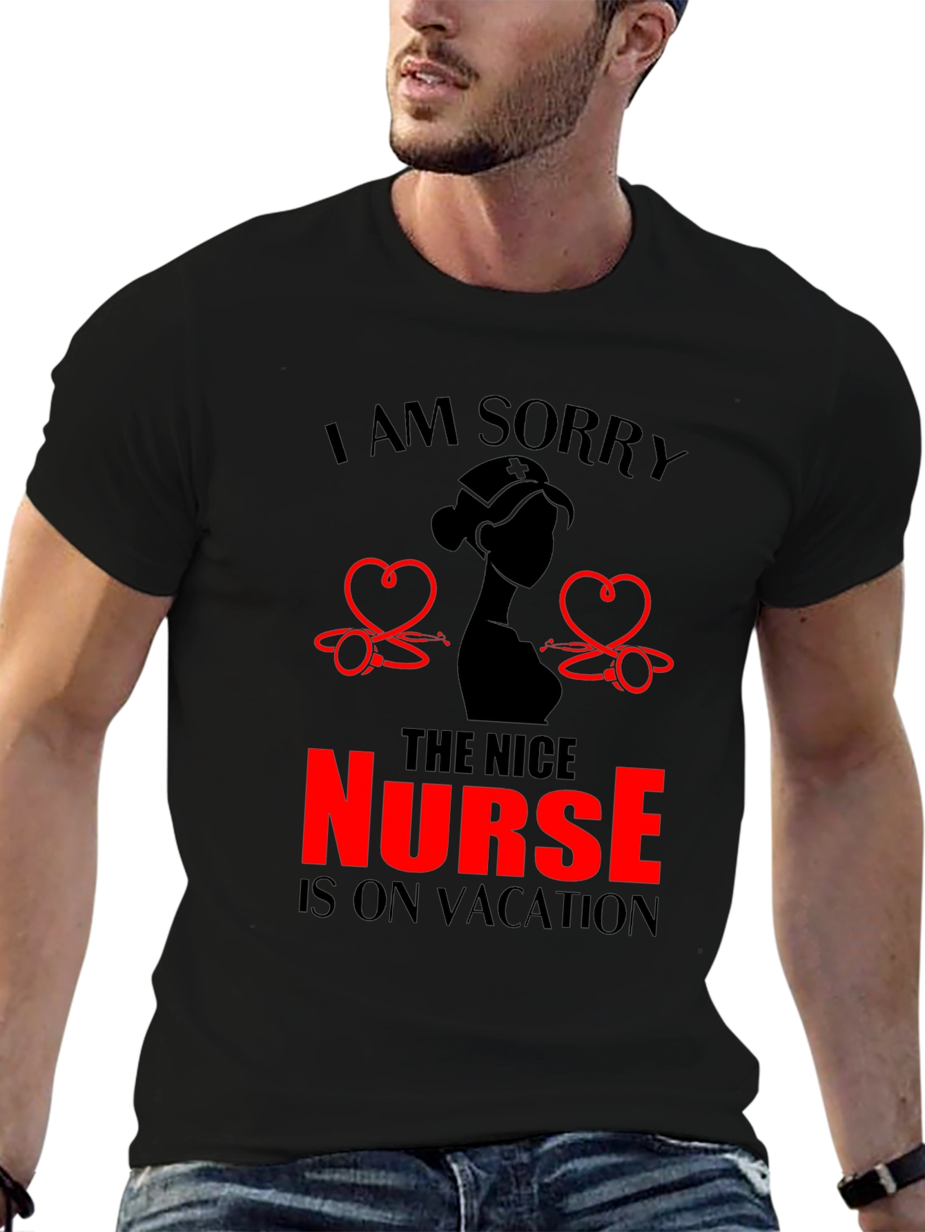 Black Funny Nurse Vacation T-Shirt - Black view 6