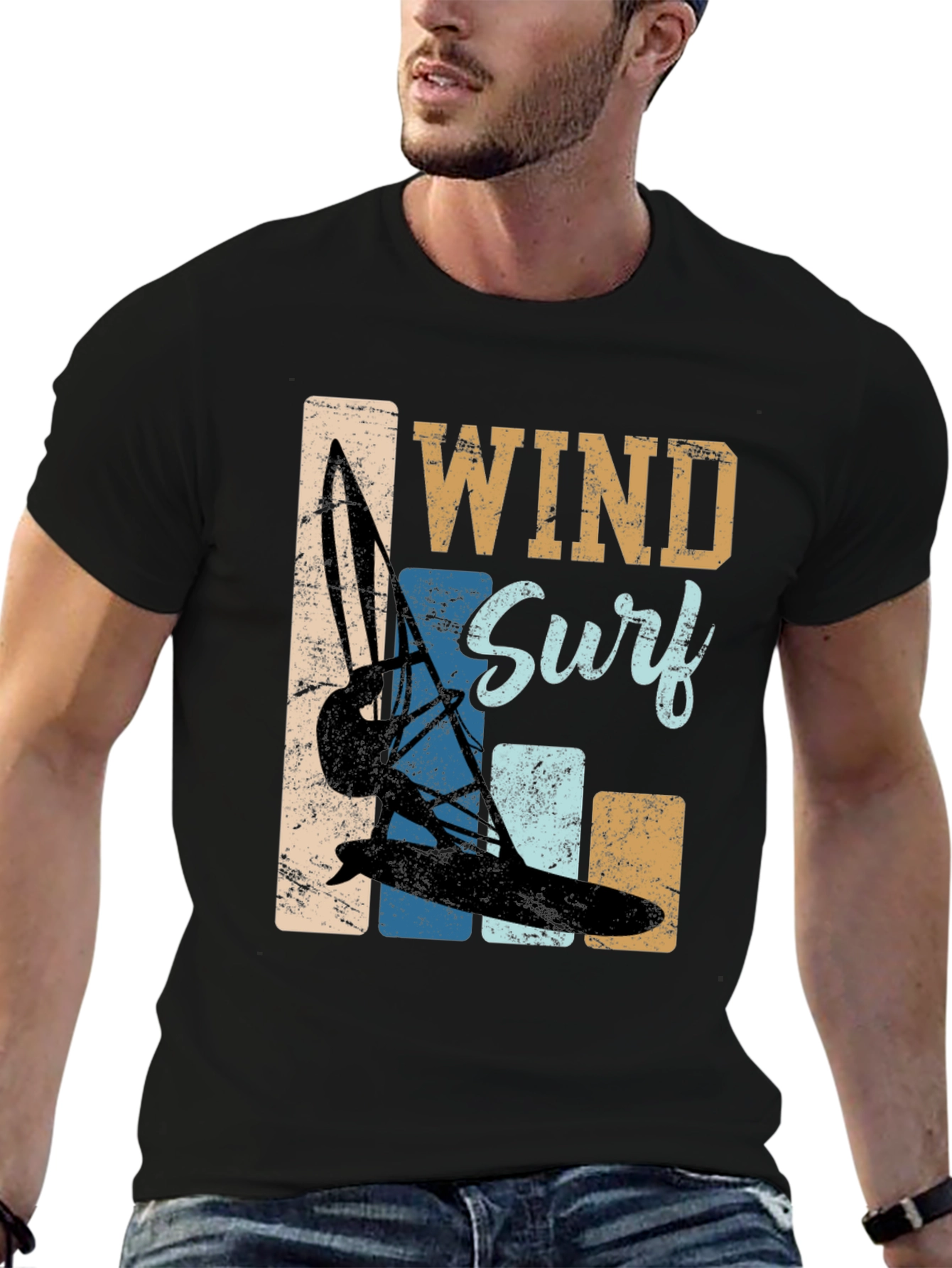 Black Wind Surf Graphic Tee - Retro Water Sports T-Shirt view 6