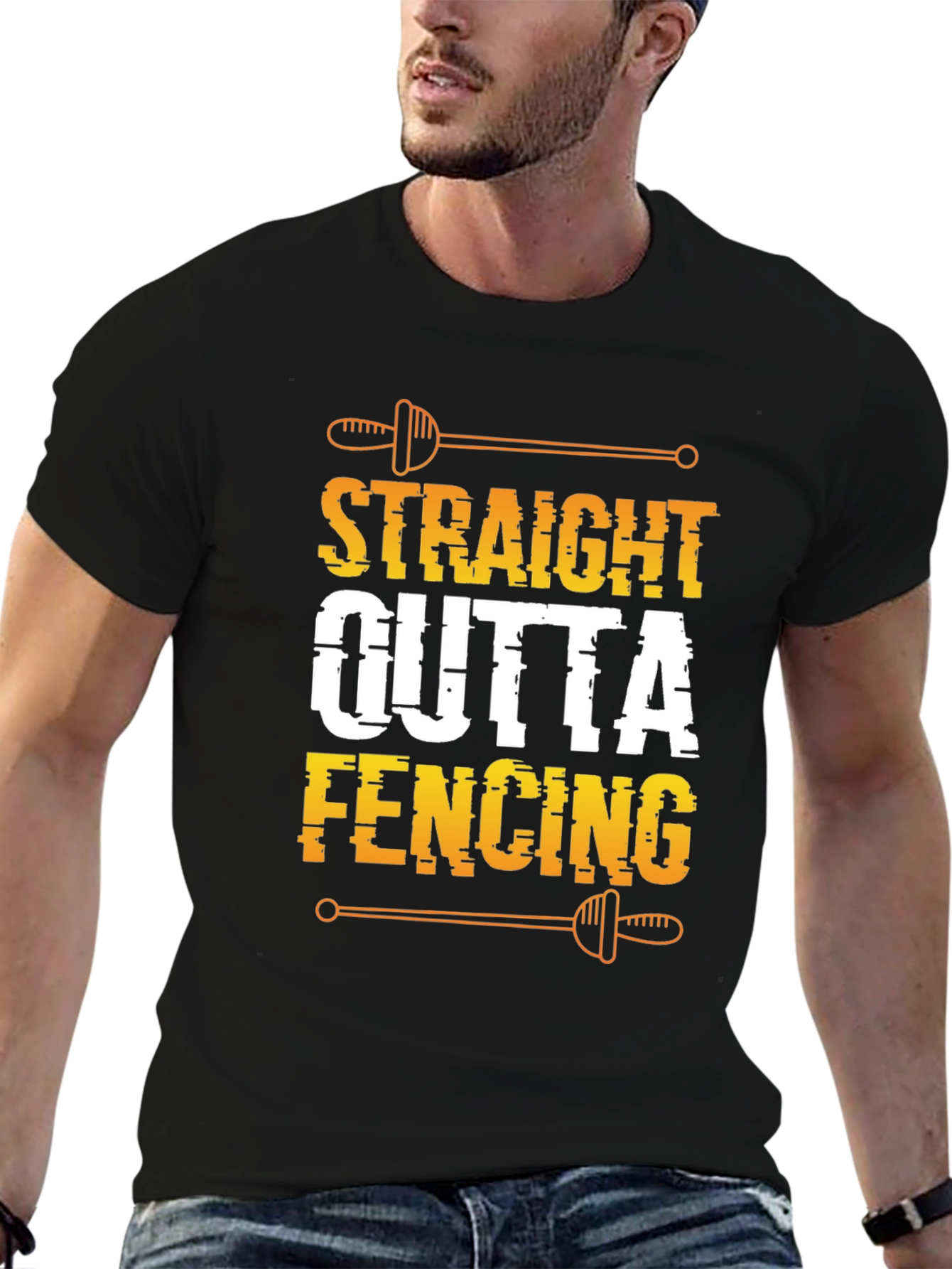 Black Straight Outta Fencing Black T-Shirt view 6