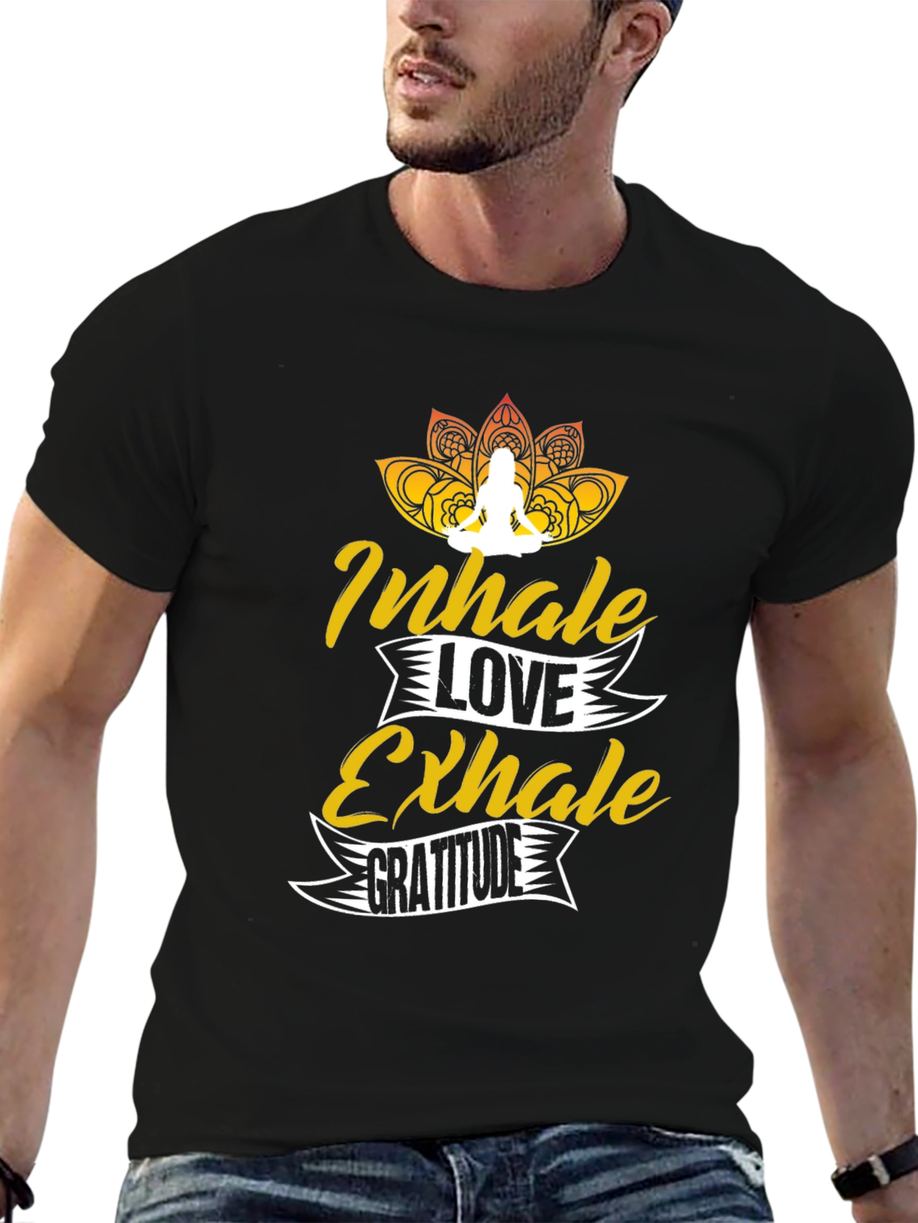 Black Inhale Love Exhale Gratitude Black Graphic Tee view 6