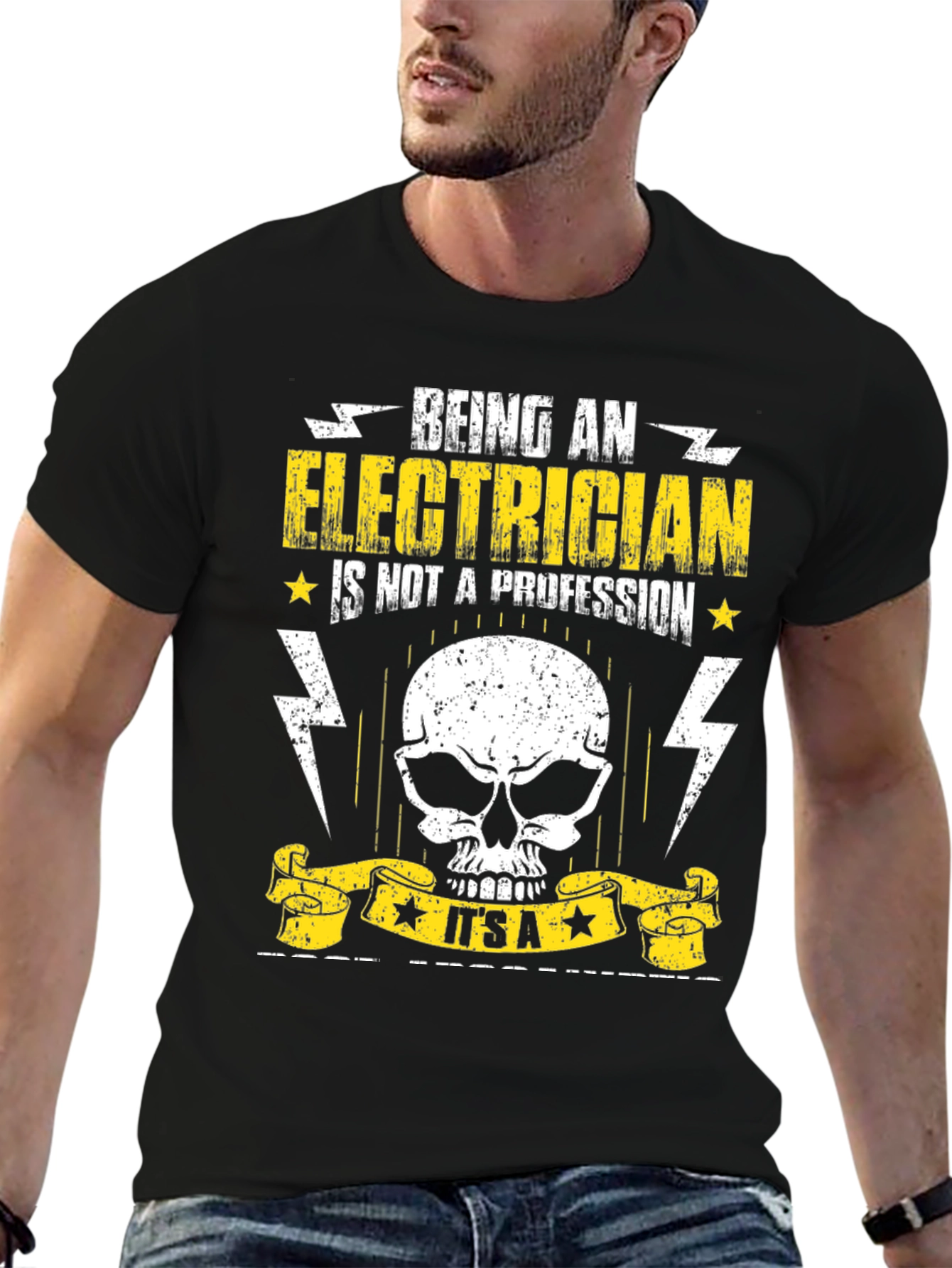 Black Electrician T-Shirt - Being An Electrician Skull Design view 6