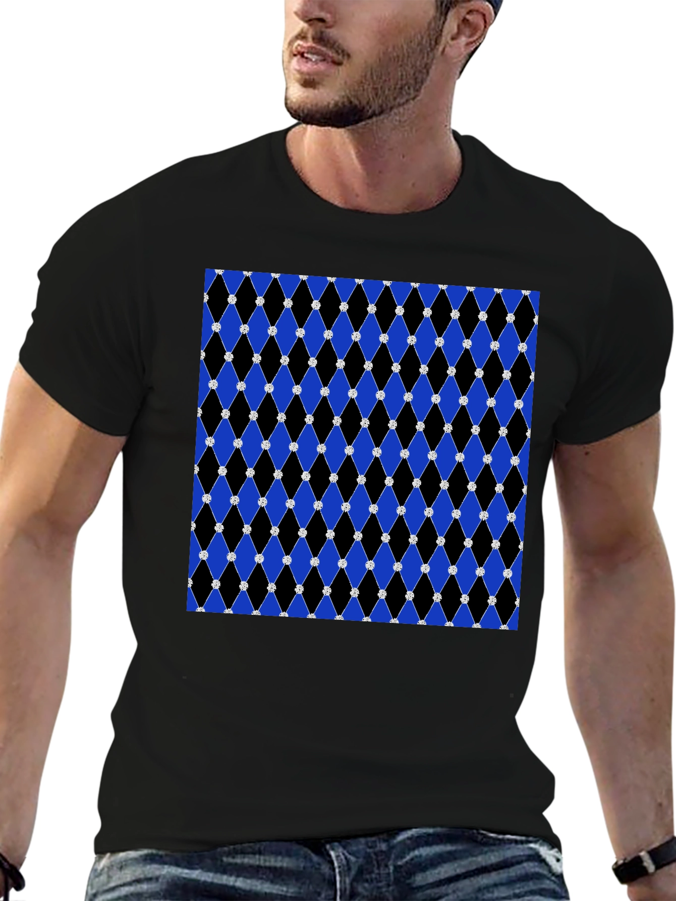 Black Stylish Black Tee with Diamond Pattern view 6