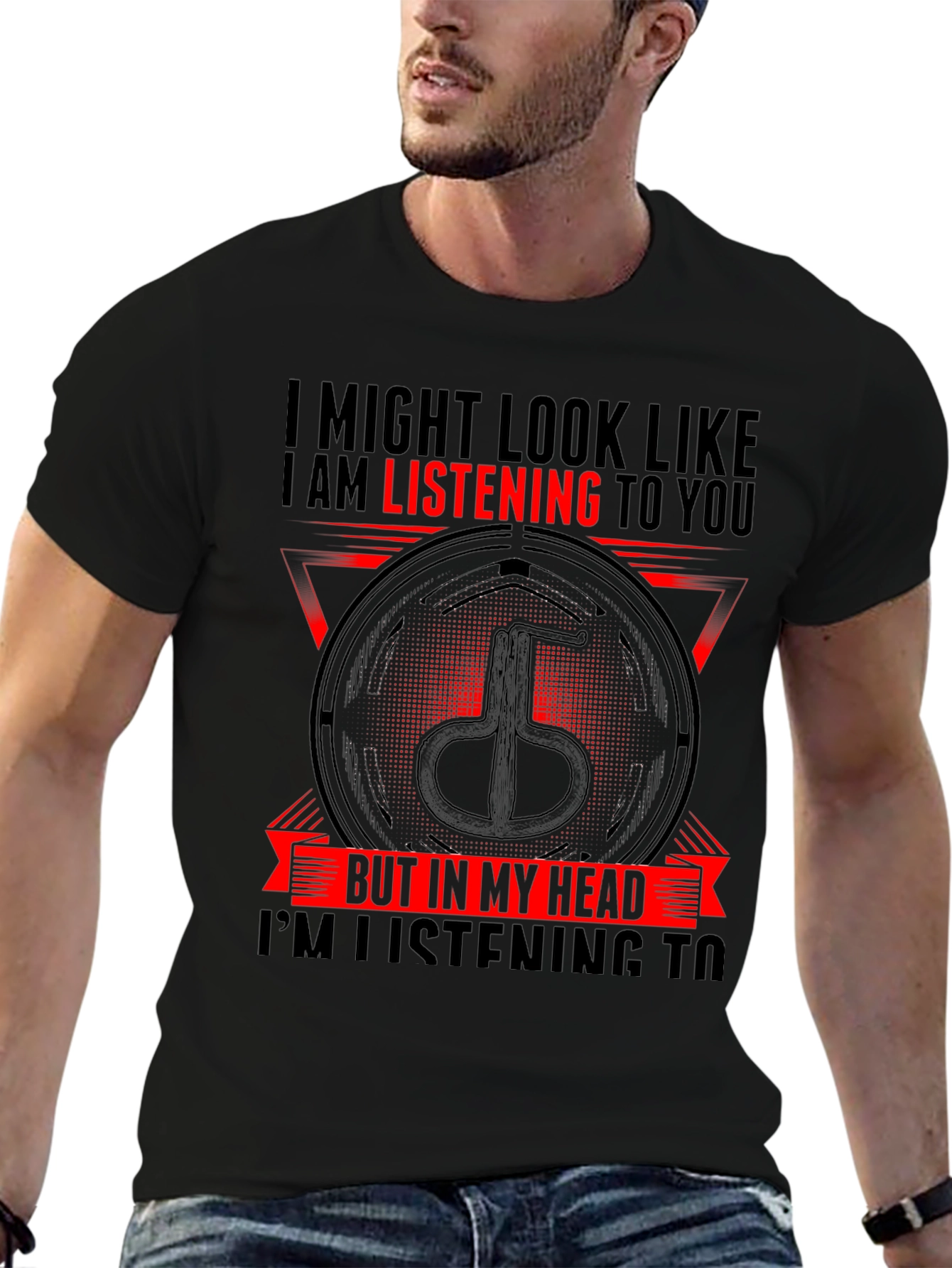 Black I'm Listening To Jaw Harp T-Shirt - Novelty Musical Gift view 6