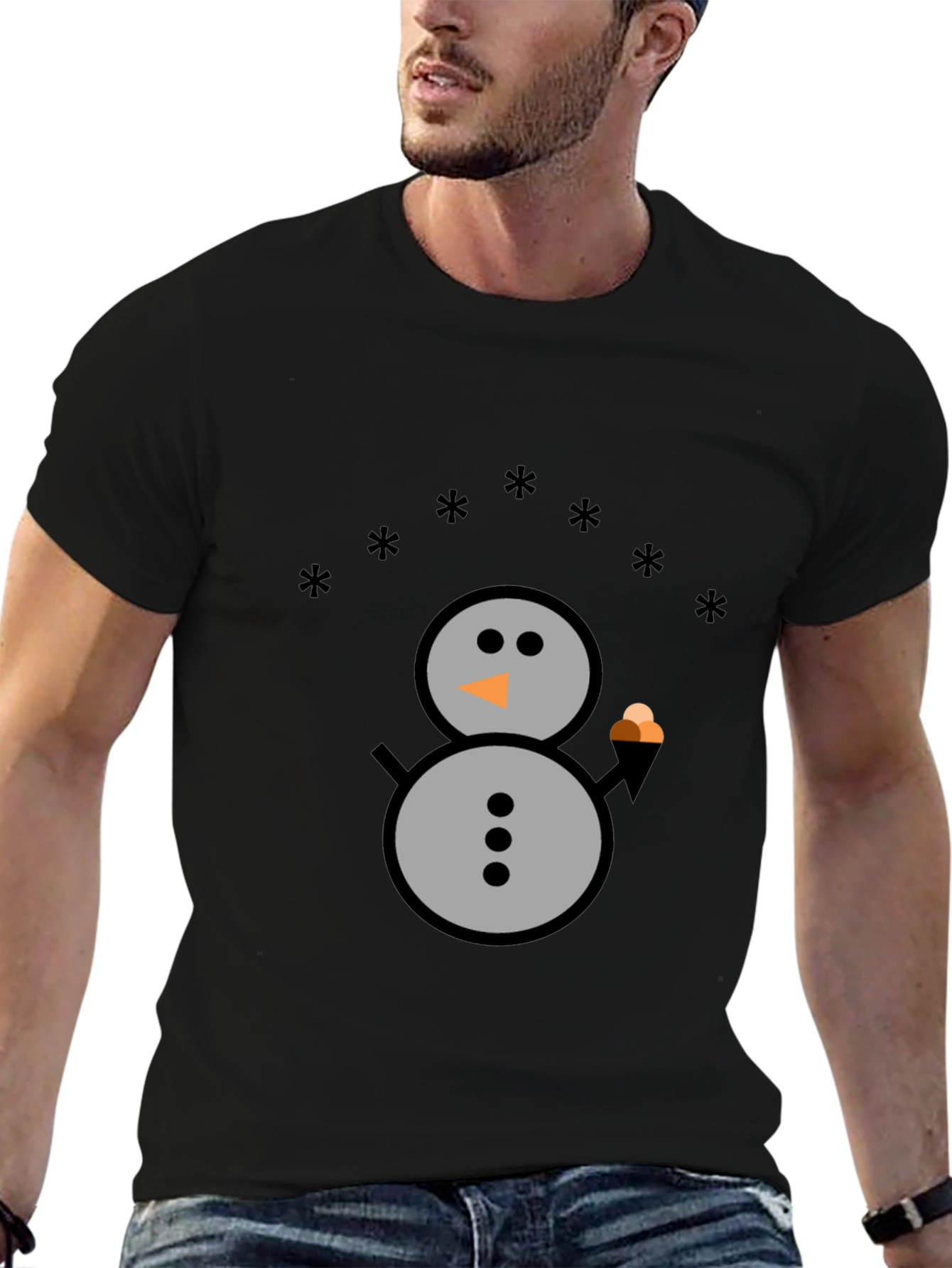 Black Snowman Graphic Tee - Black Cotton T-Shirt view 6