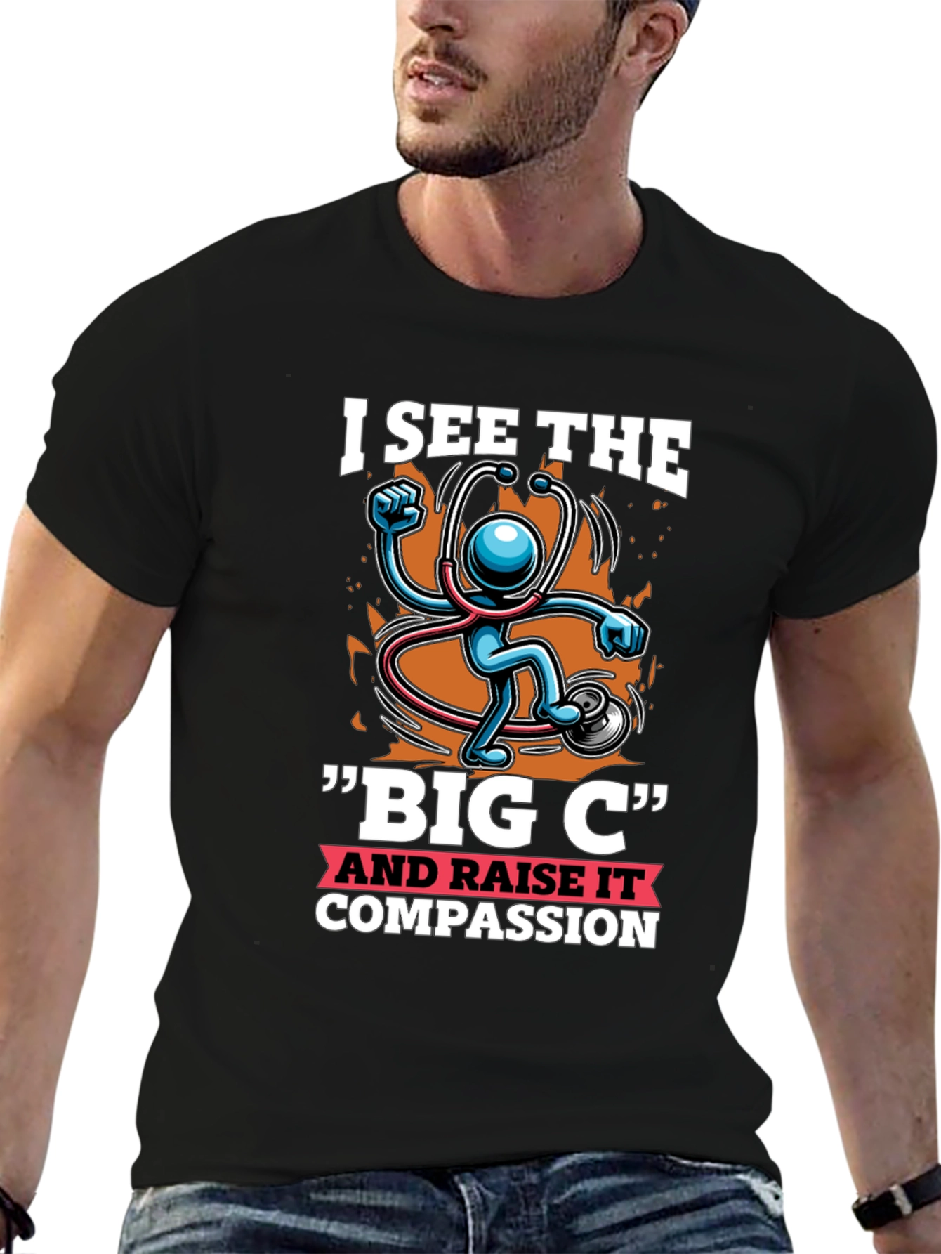 Black I See the Big C & Raise Compassion T-Shirt view 6