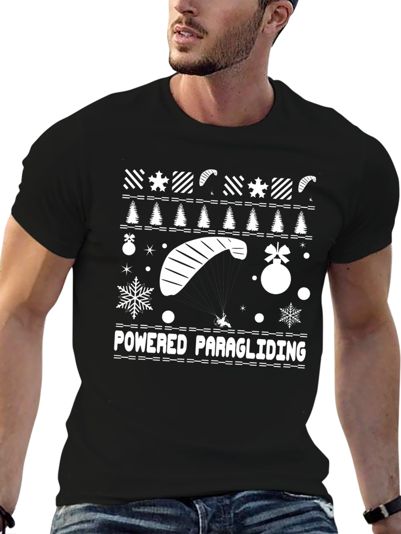 Black Powered Paragliding Christmas Sweater T-Shirt view 6