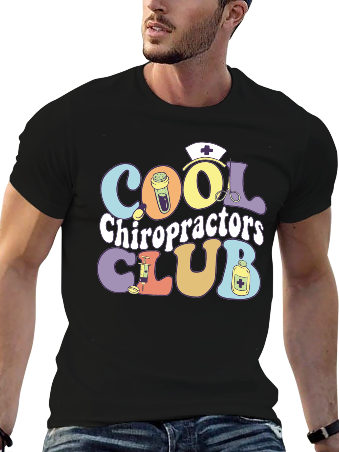 Black Cool Chiropractors Club T-Shirt view 6