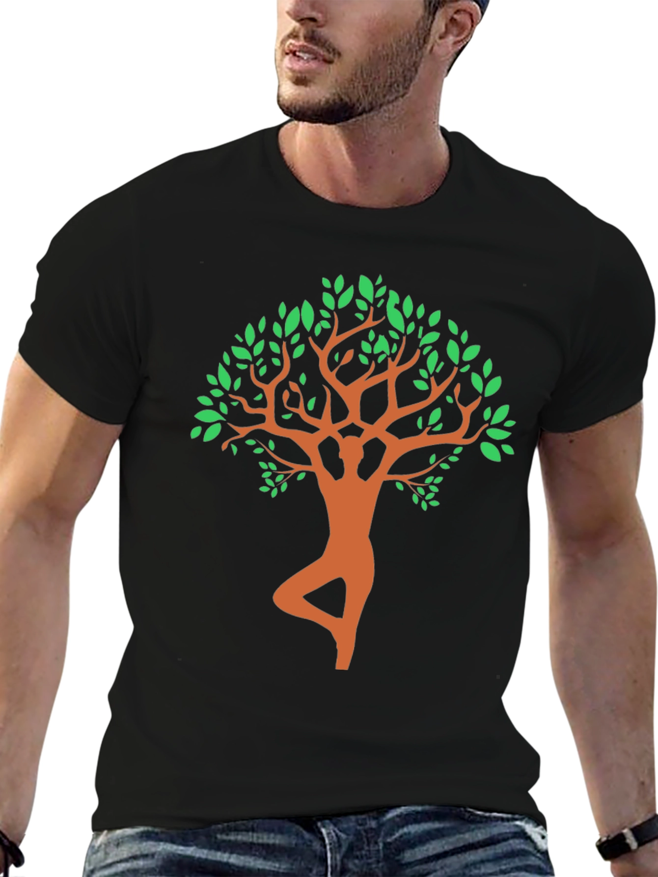 Black Yoga Tree Pose Graphic Tee - Black view 6