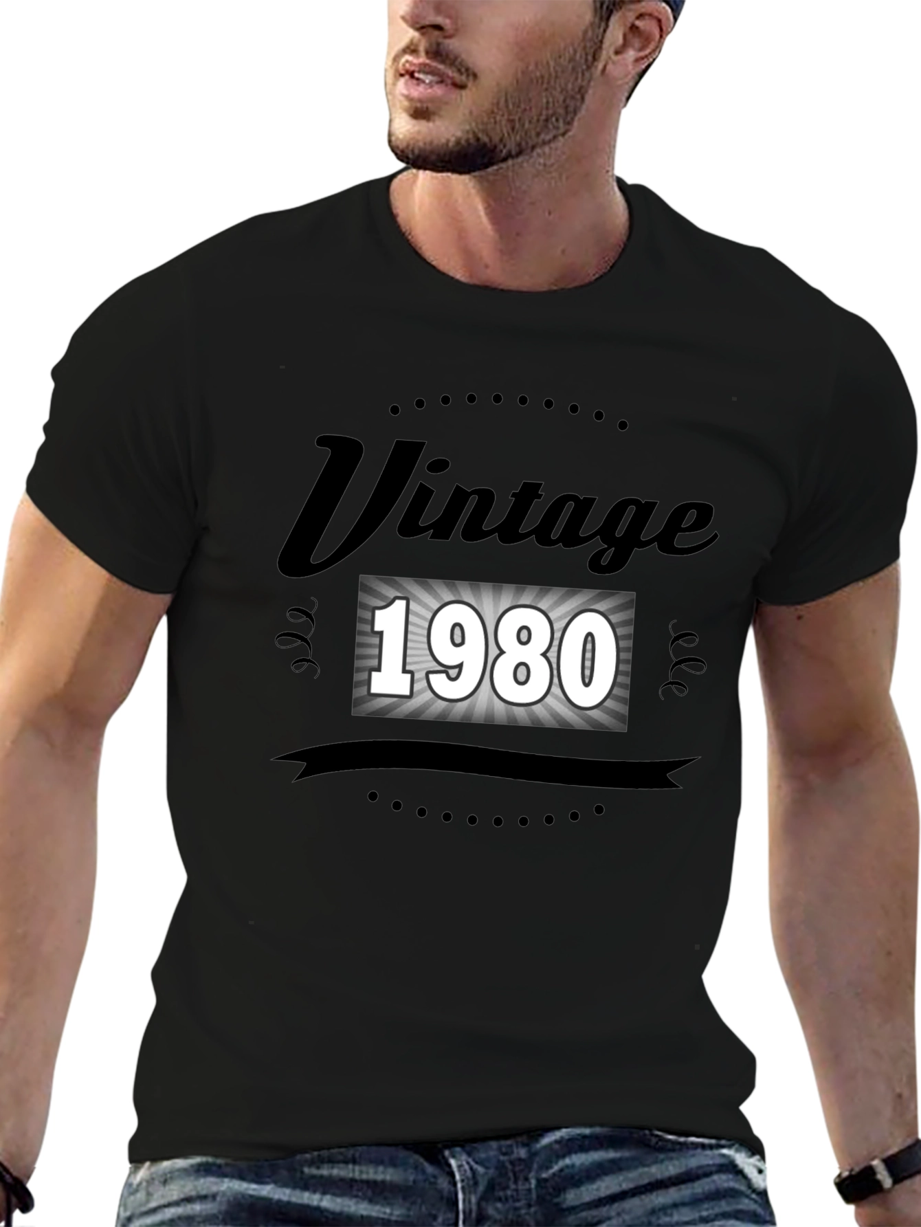 Black Vintage 1980 Graphic Tee - Retro Style view 6
