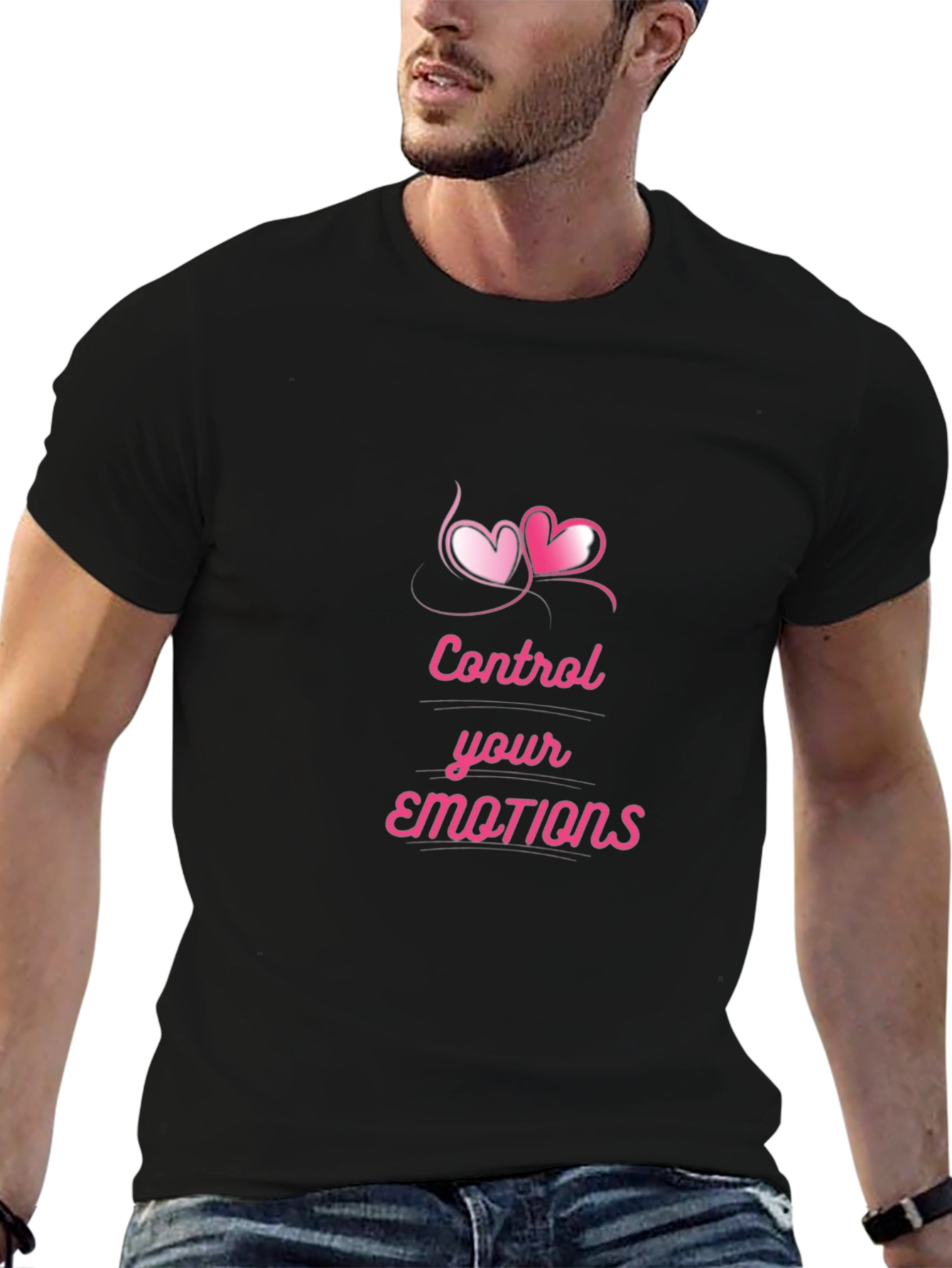 Black Control Your Emotions Graphic Tee - Heart Design view 6