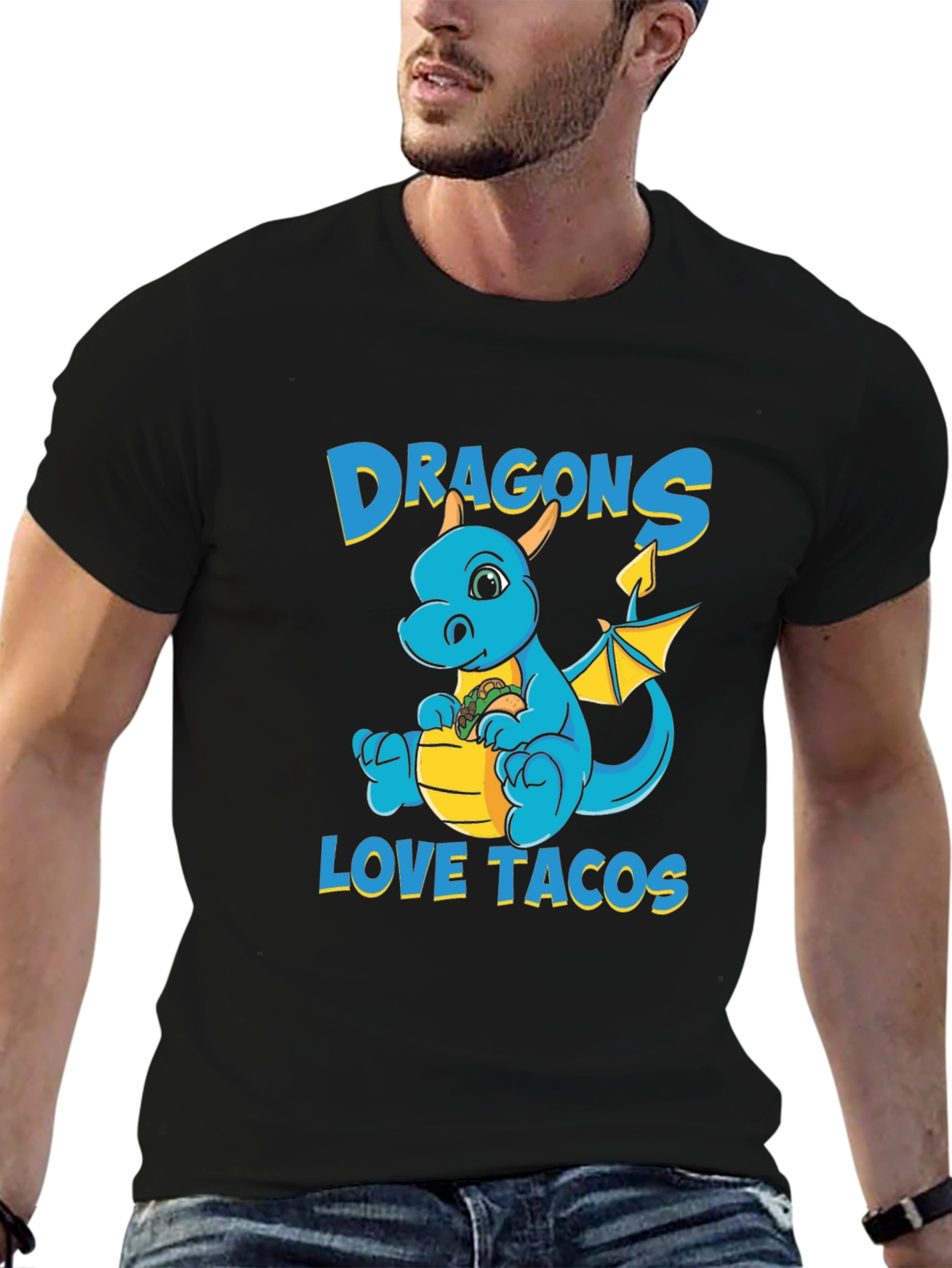 Black Dragons Love Tacos T-Shirt - Cute Cartoon Dragon Tee view 6