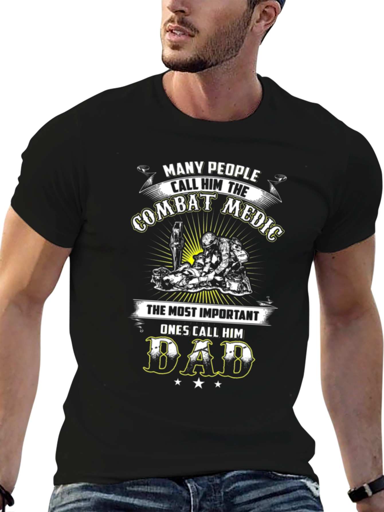 Black Combat Medic Dad Graphic T-Shirt view 6