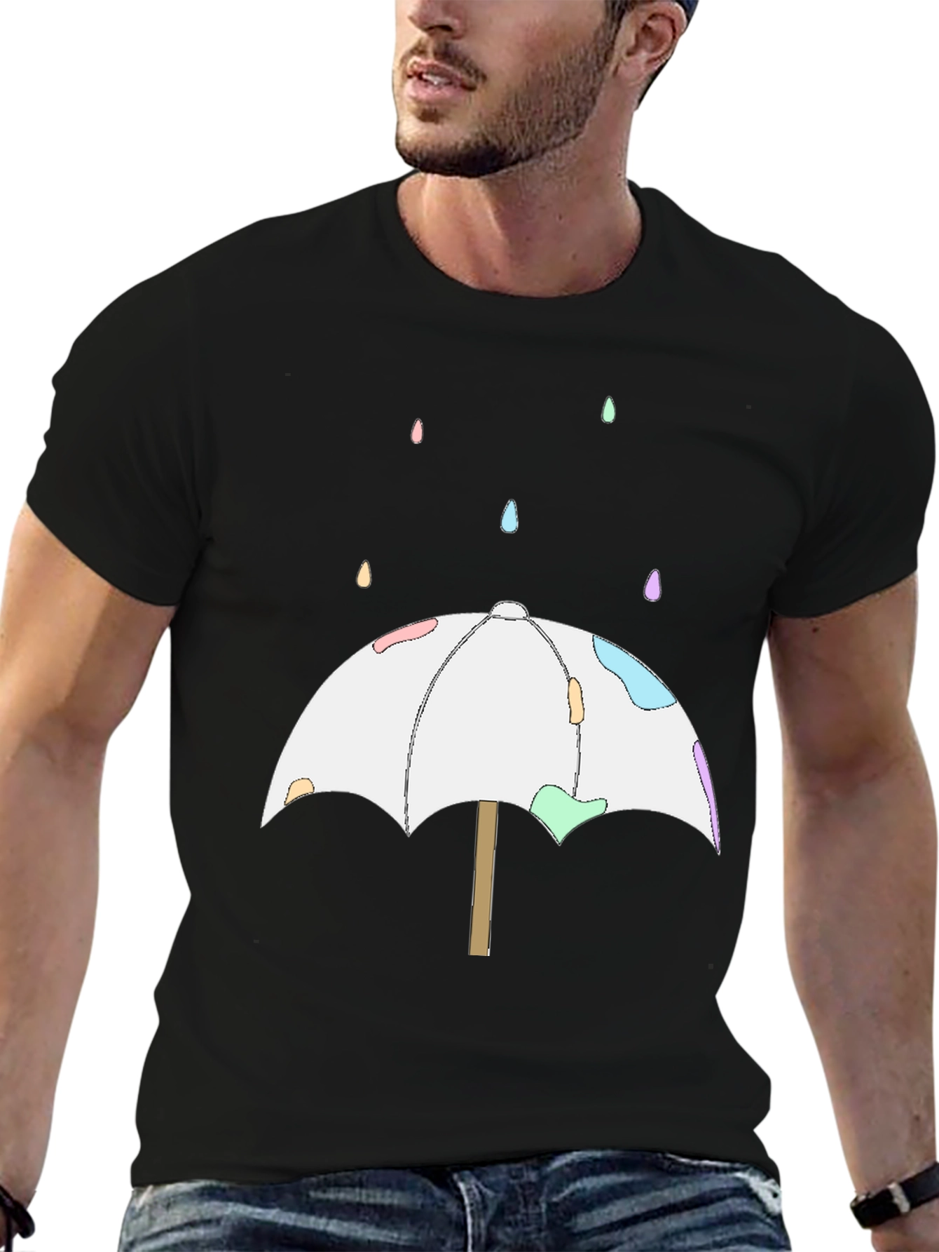 Black Cute Umbrella T-Shirt - Black view 6
