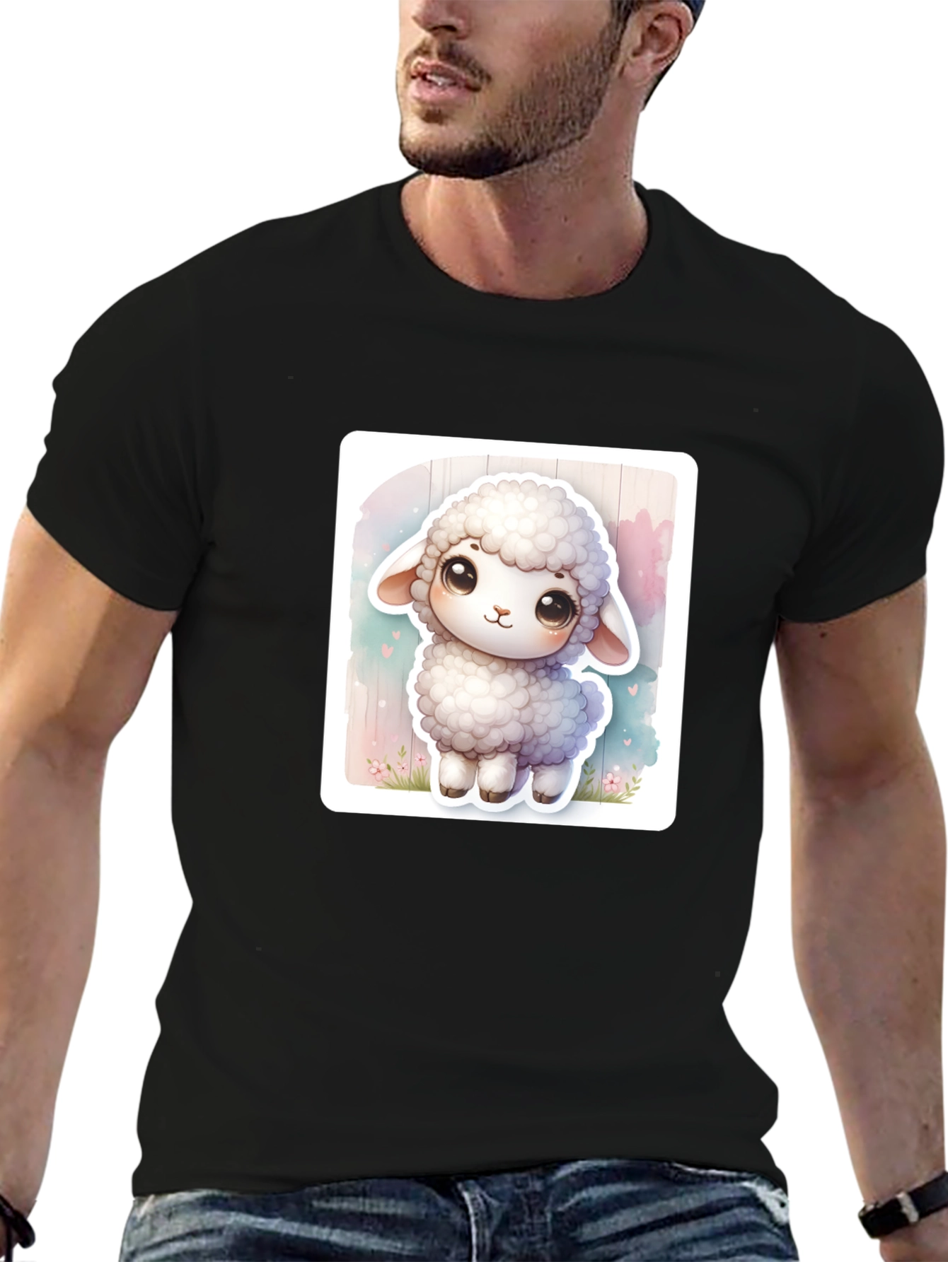Black Cute Sheep Graphic Tee - Soft Cotton Blend view 6
