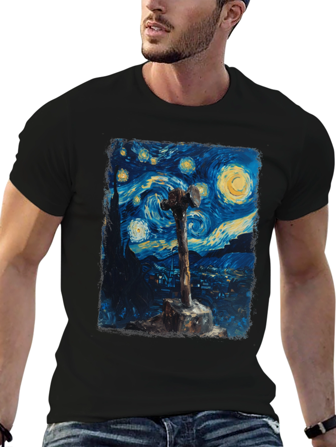 Black Starry Night Hammer Graphic Tee view 6