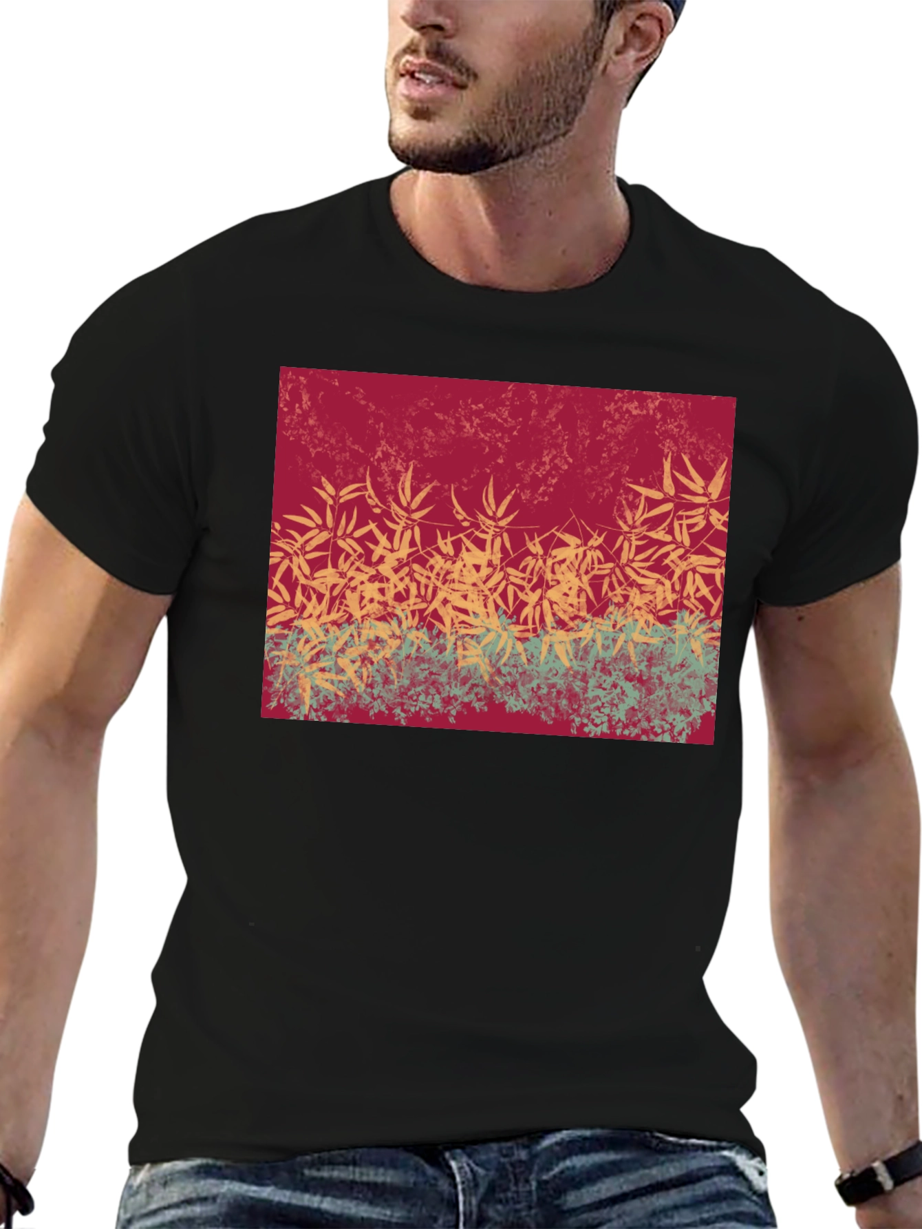 Black Botanical Print Crew Neck T-Shirt view 6