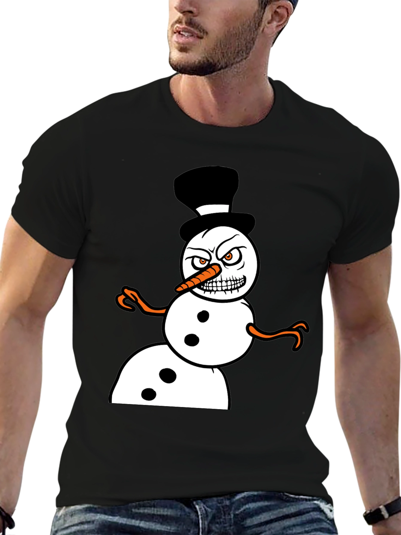 Black Grumpy Snowman Graphic Tee view 6
