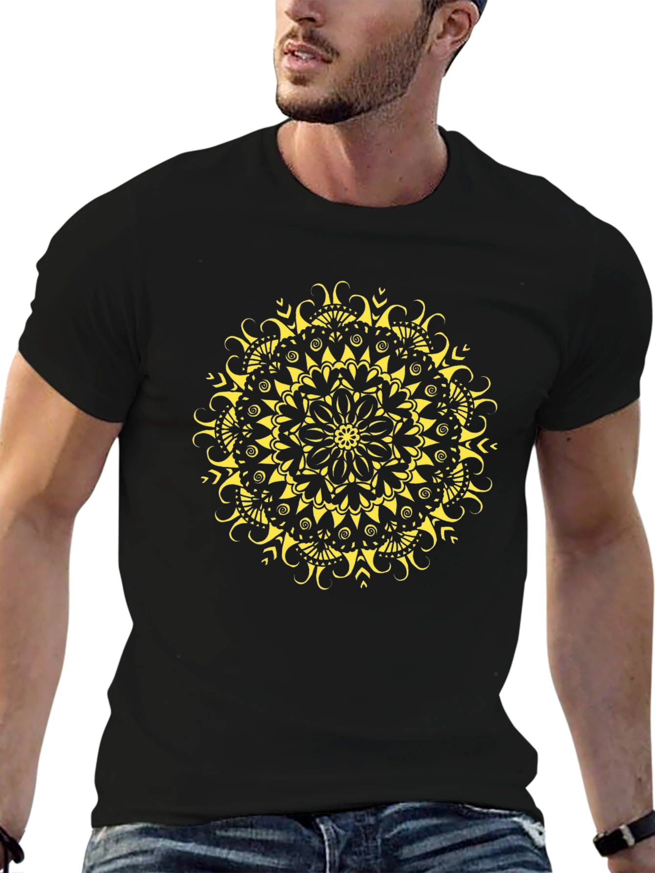 Black Mandala Graphic Black T-Shirt - Unique Design view 6