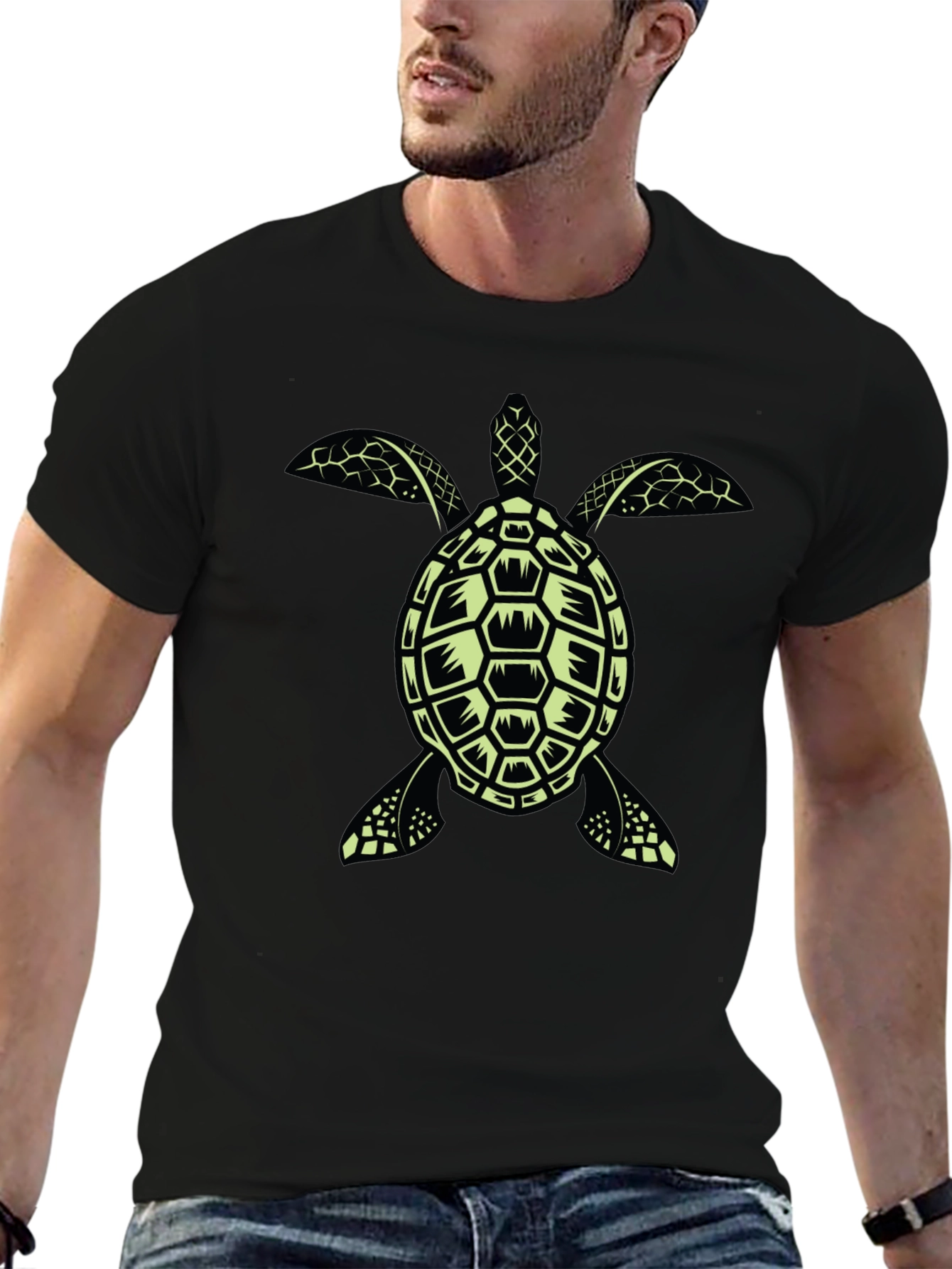 Black Turtle Graphic Tee - Black Cotton T-Shirt view 6