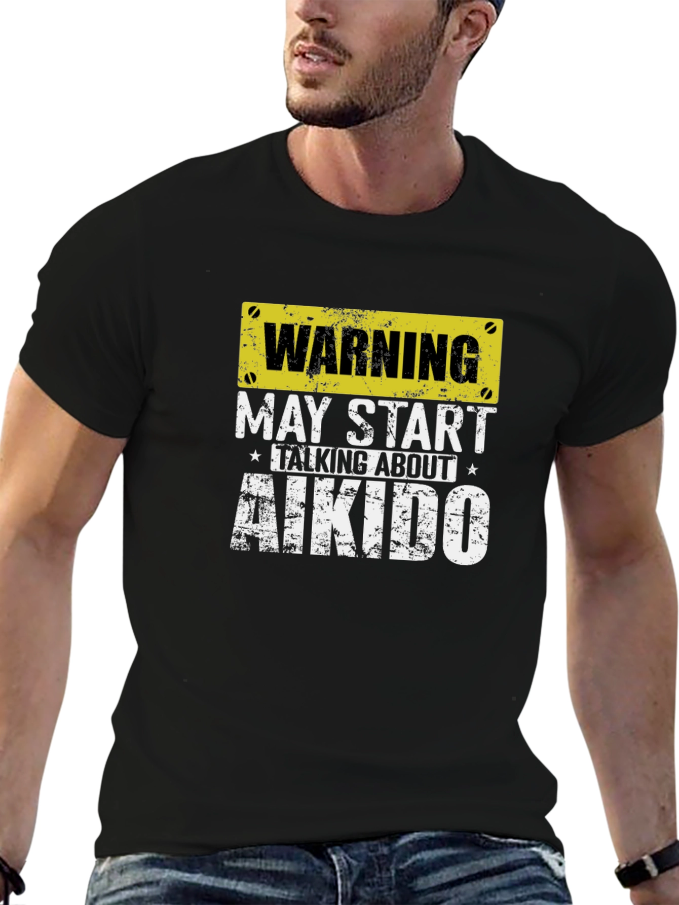 Black Warning Aikido T-Shirt - Martial Arts Fan Tee view 6