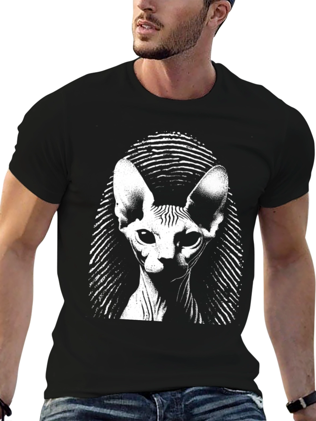 Black Sphynx Cat Graphic Tee - Black view 6