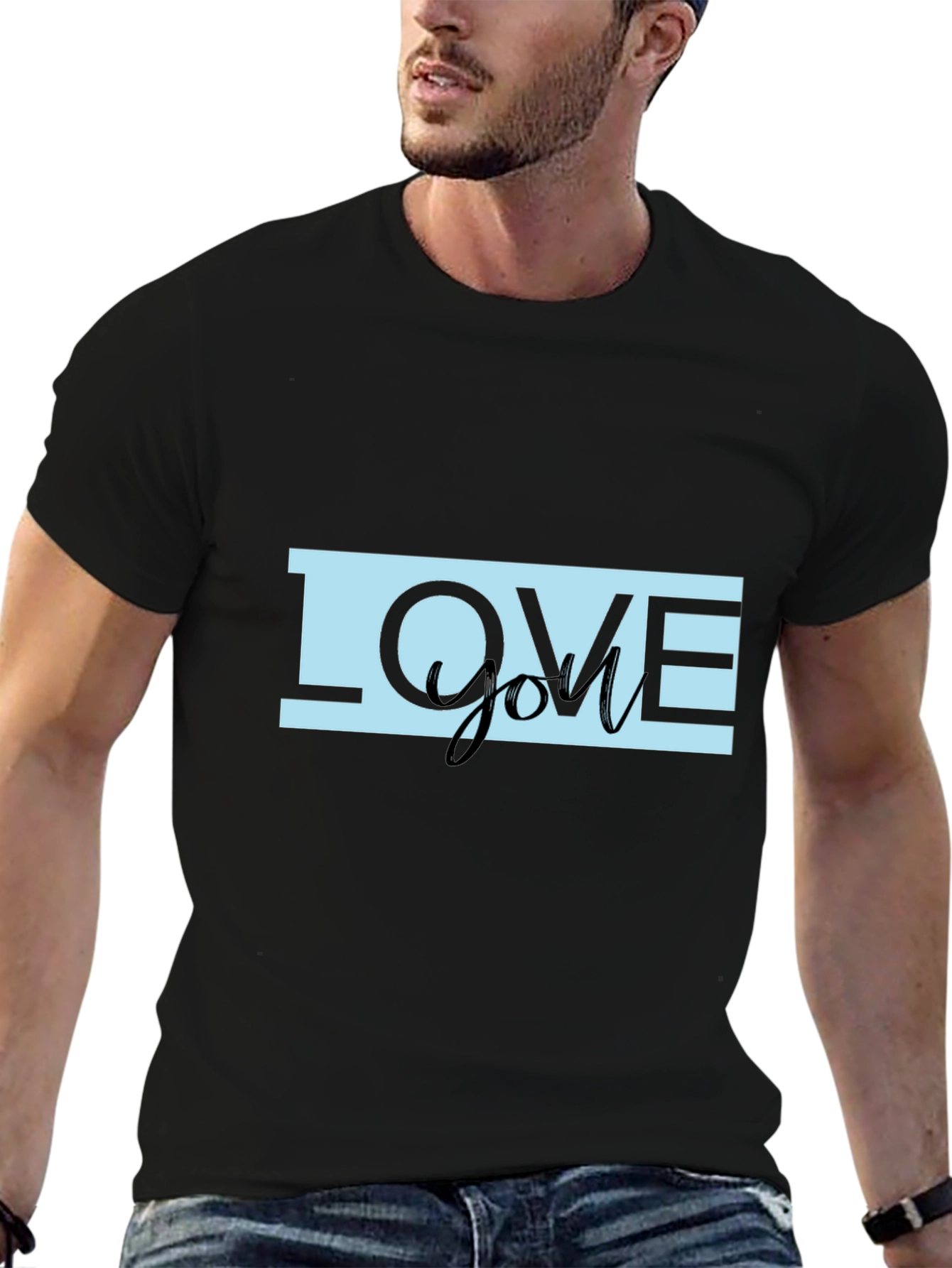 Black Love You Graphic Print Black T-Shirt view 6
