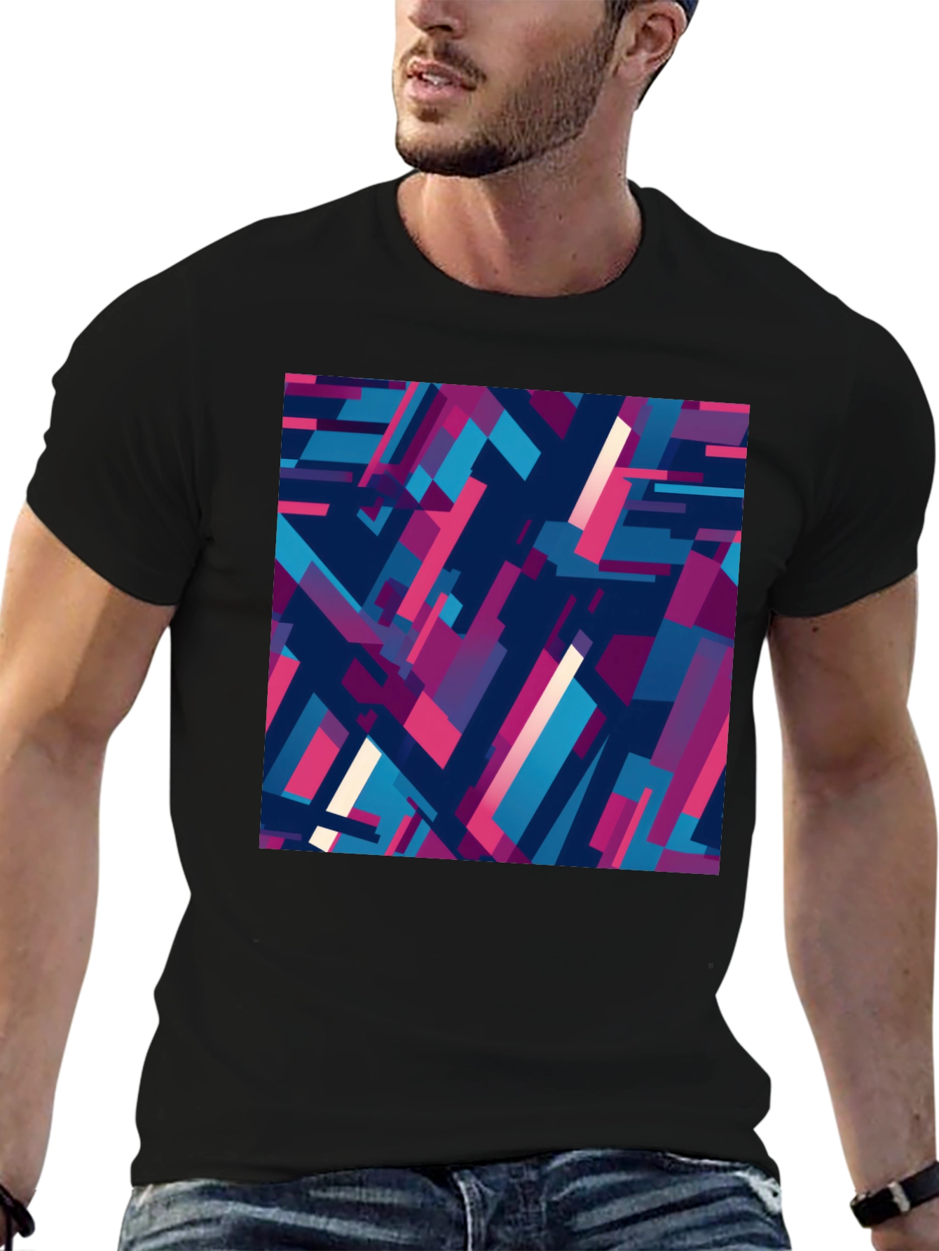 Black Abstract Geometric Pattern Black T-Shirt view 6