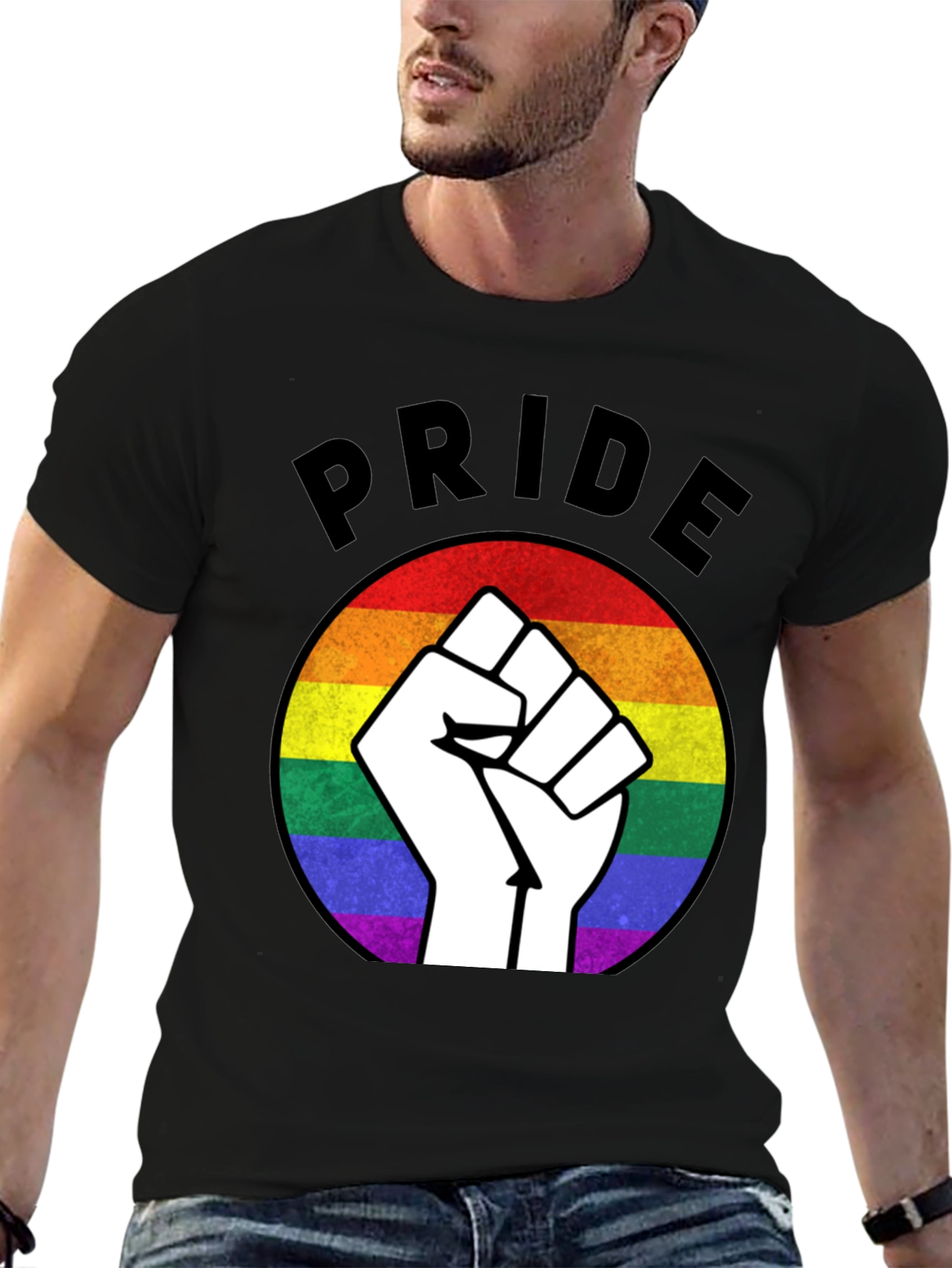 Black Pride Fist Rainbow Graphic T-Shirt view 6