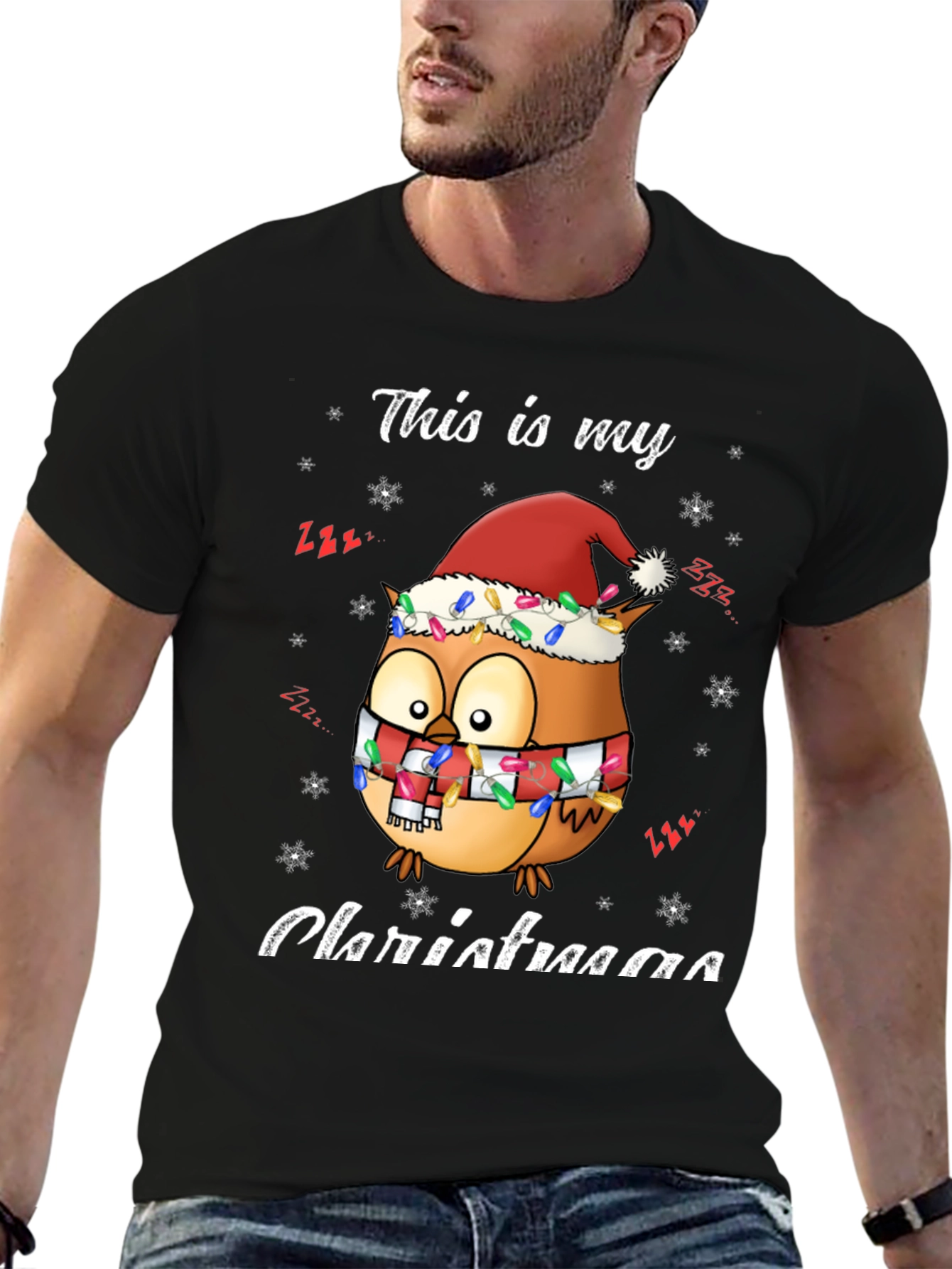 Black Owl Christmas T-Shirt Festive Holiday Tee view 6