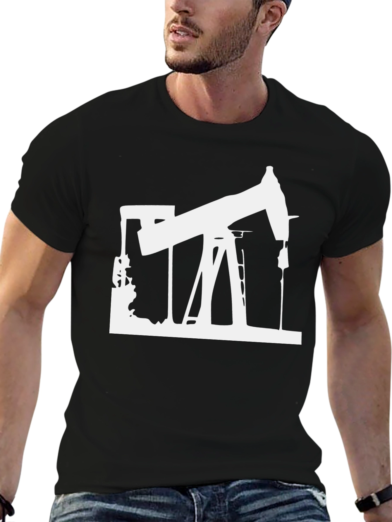 Black Oil Rig Graphic Tee - Black Cotton T-Shirt view 6