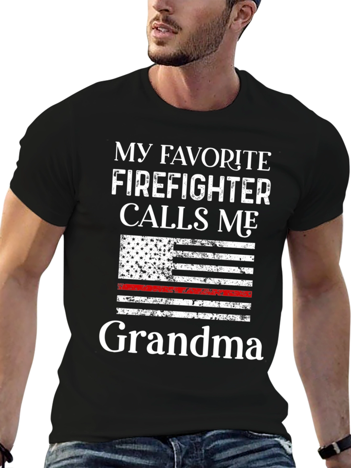 Black Firefighter Grandma Graphic T-Shirt view 6