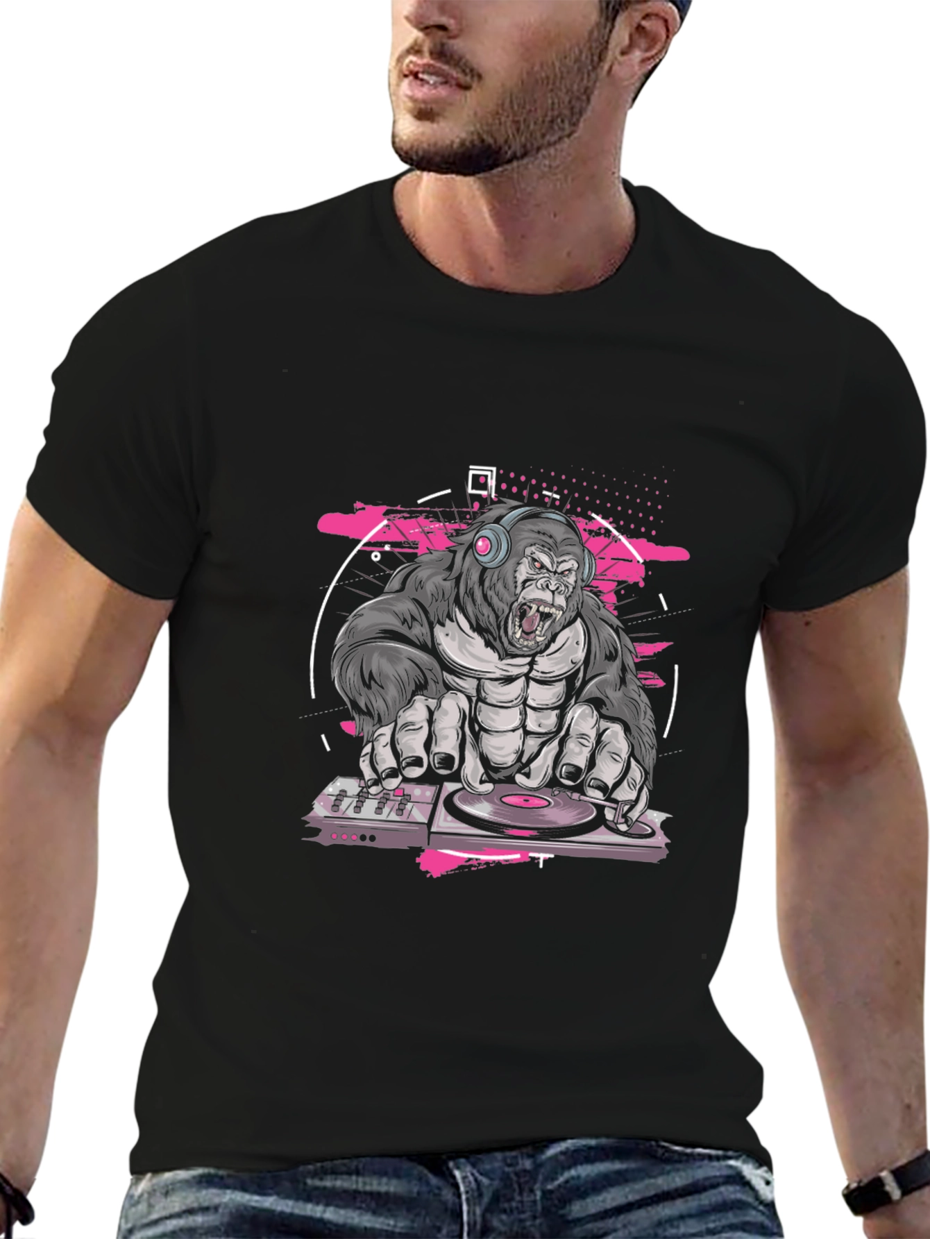 Black DJ Gorilla Black T-Shirt view 6