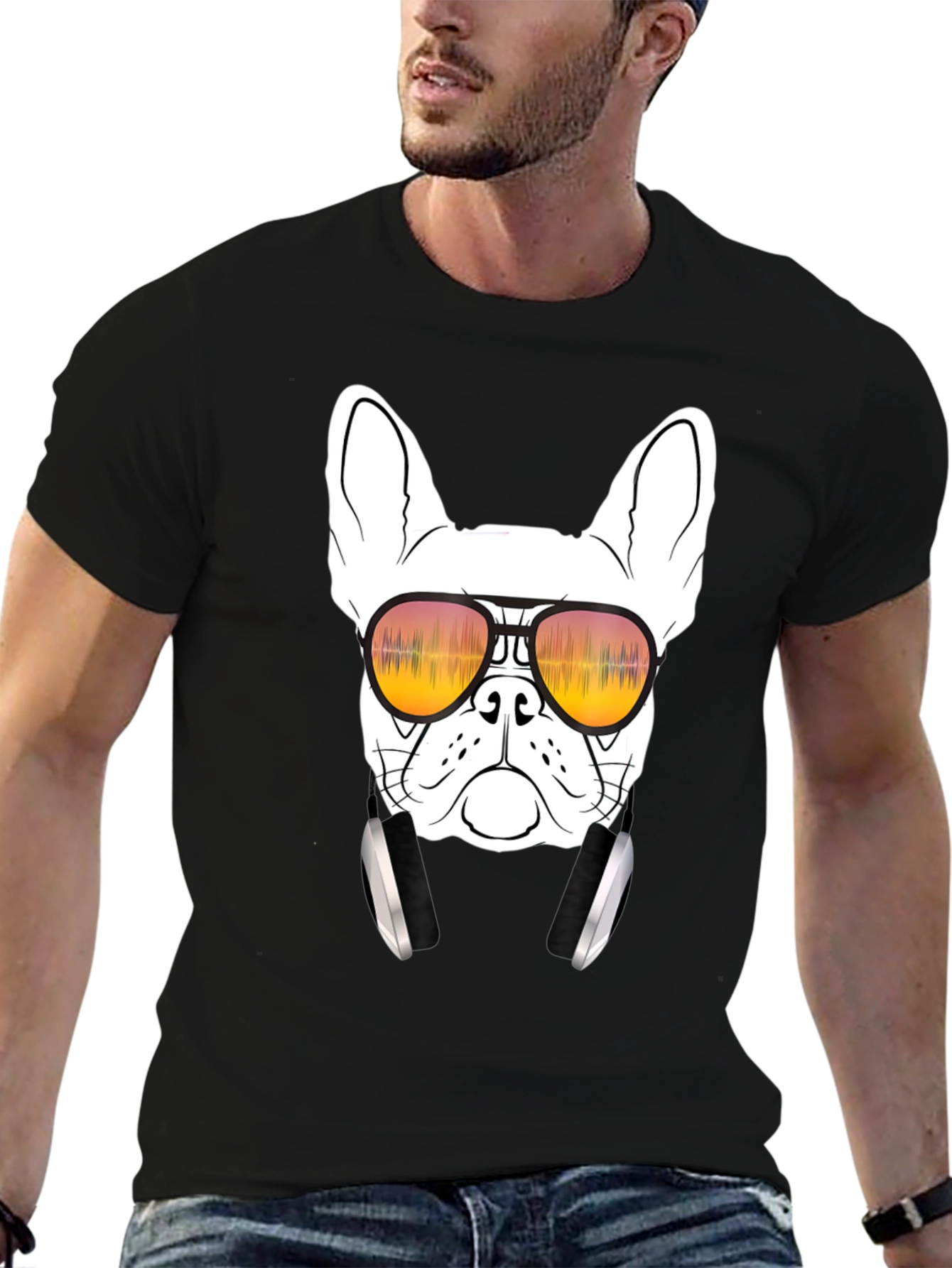 Black Cool Dog Graphic Tee - Sunglasses & Headphones view 6