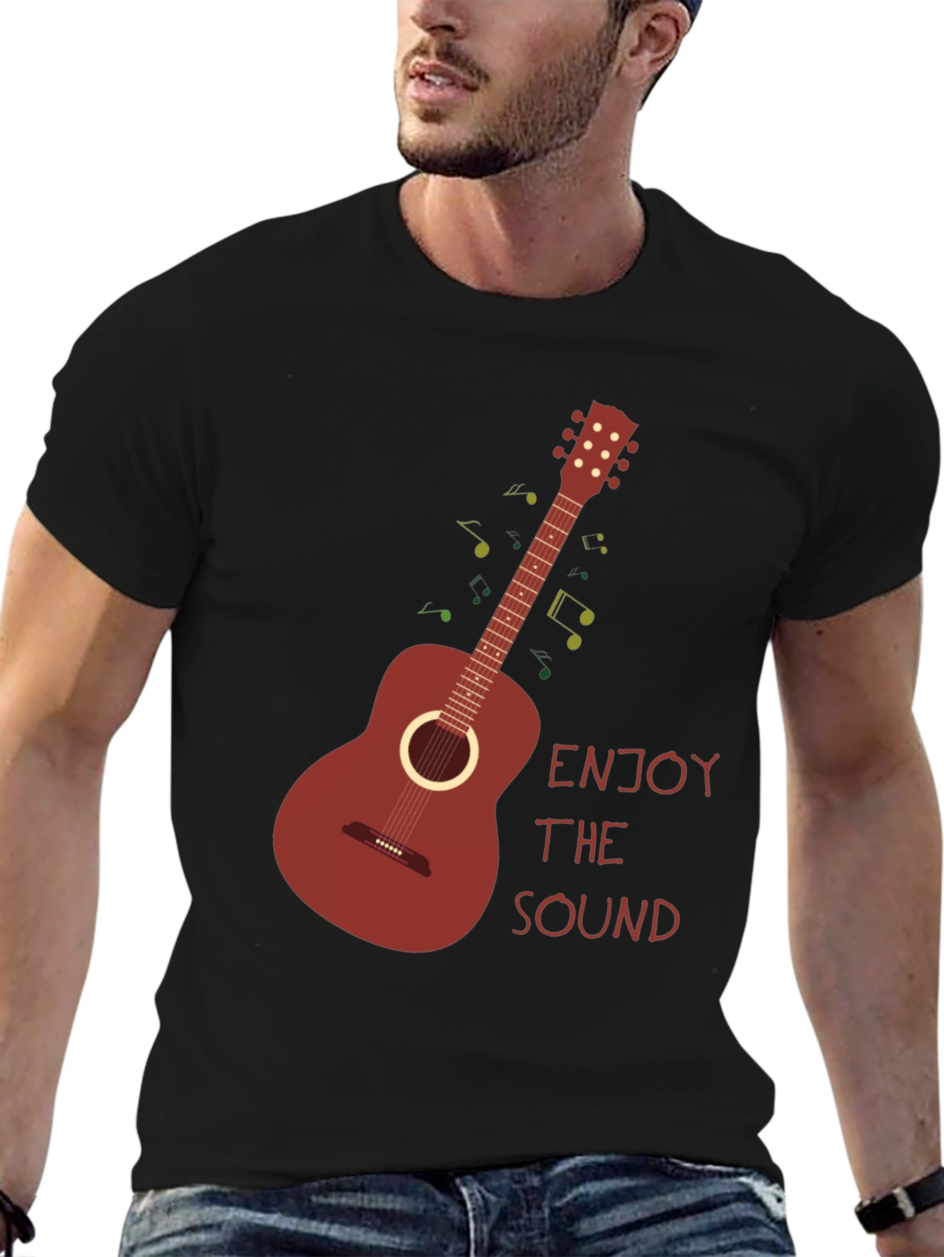 Black Enjoy The Sound T-Shirt - Guitar Graphic Tee view 6