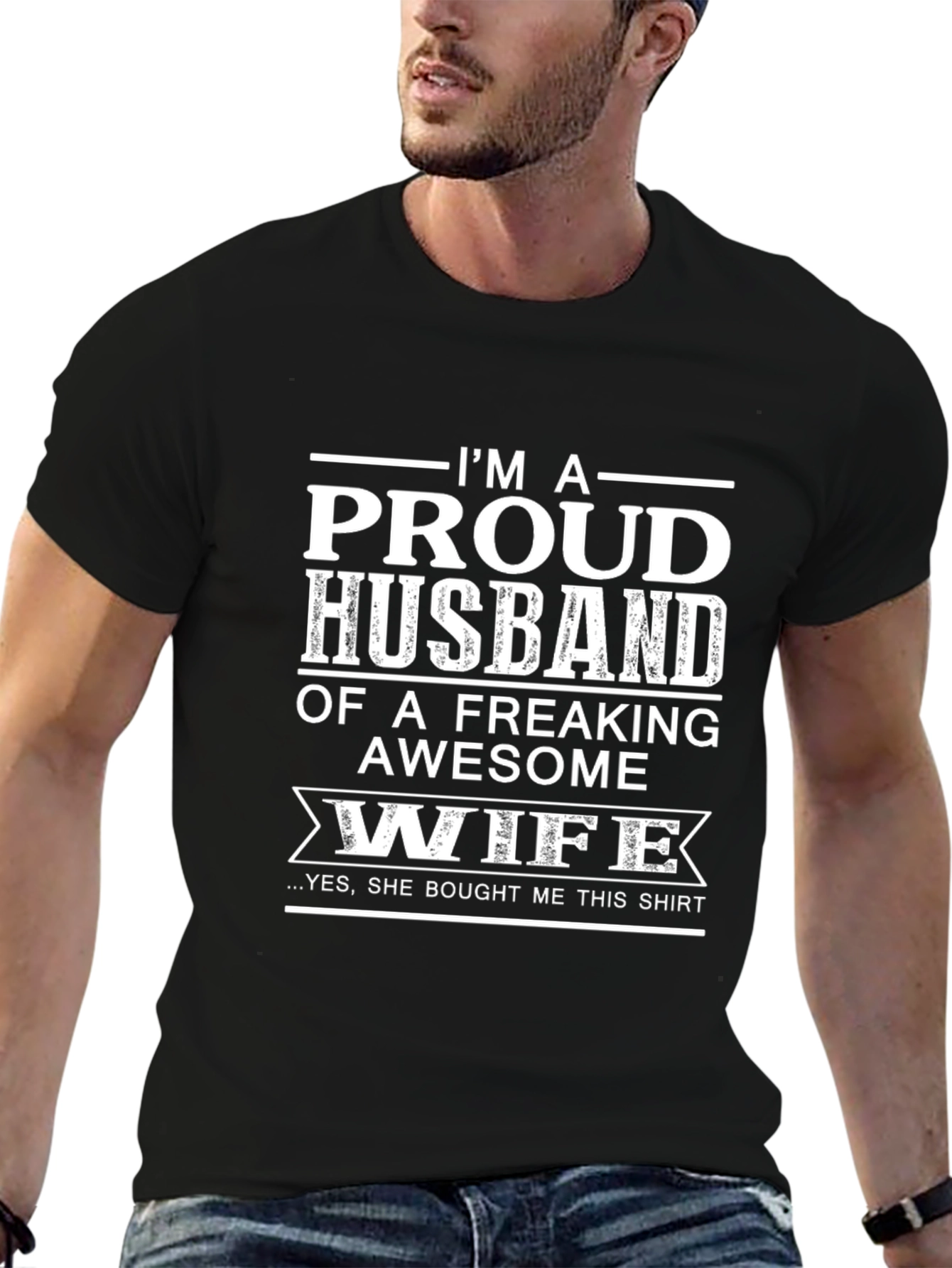 Black Proud Husband Awesome Wife Graphic Tee view 6