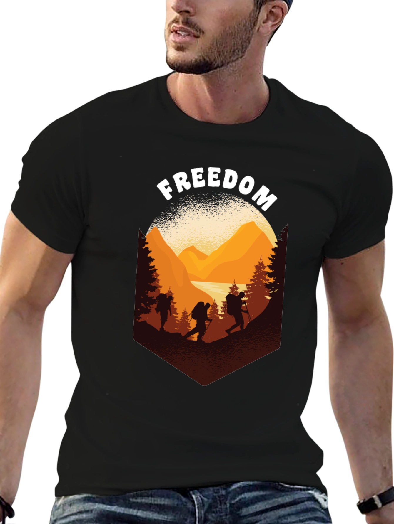 Black Freedom Hiking Adventure Graphic Tee view 6