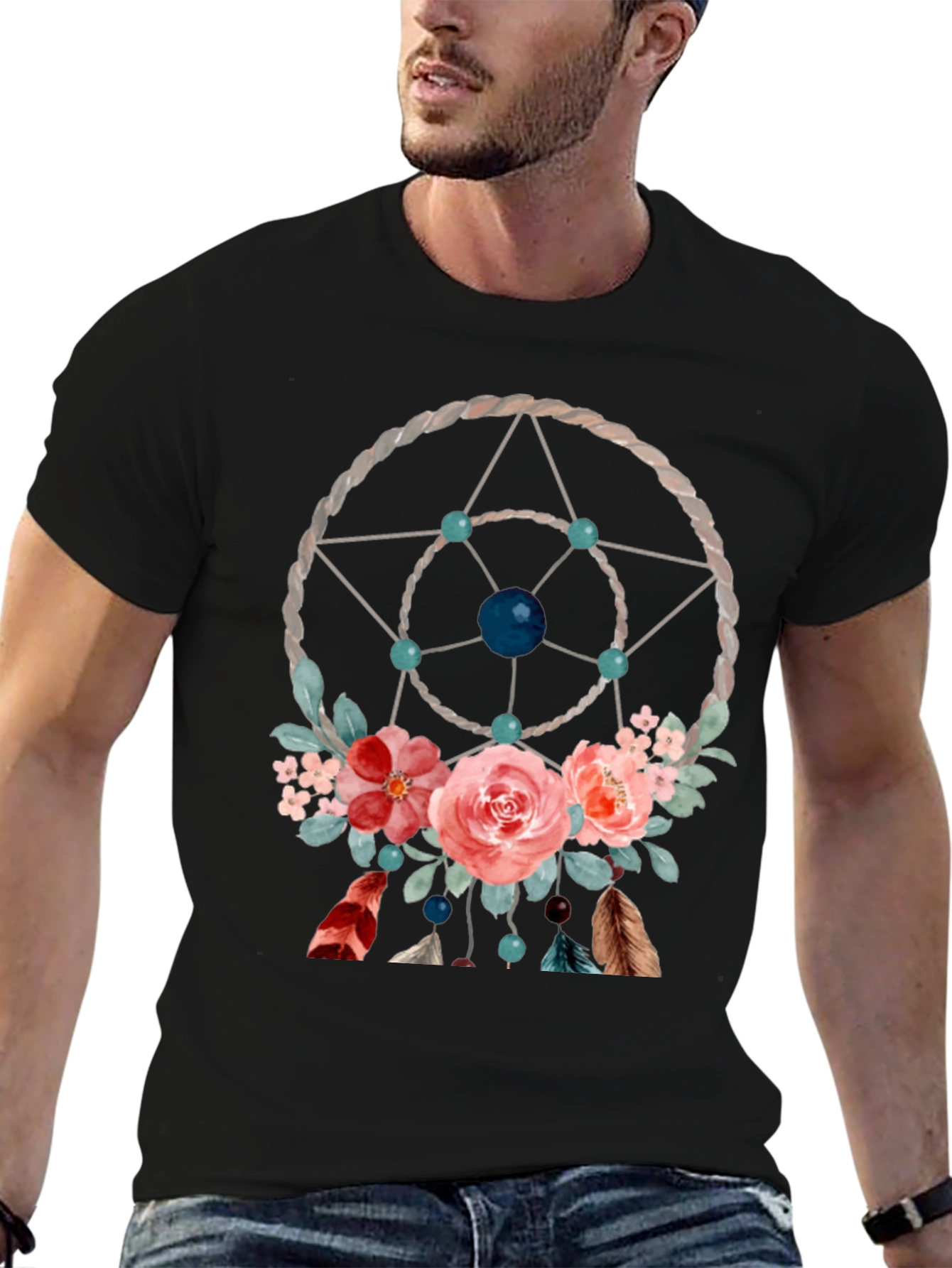 Black Dreamcatcher Floral Graphic Tee view 6