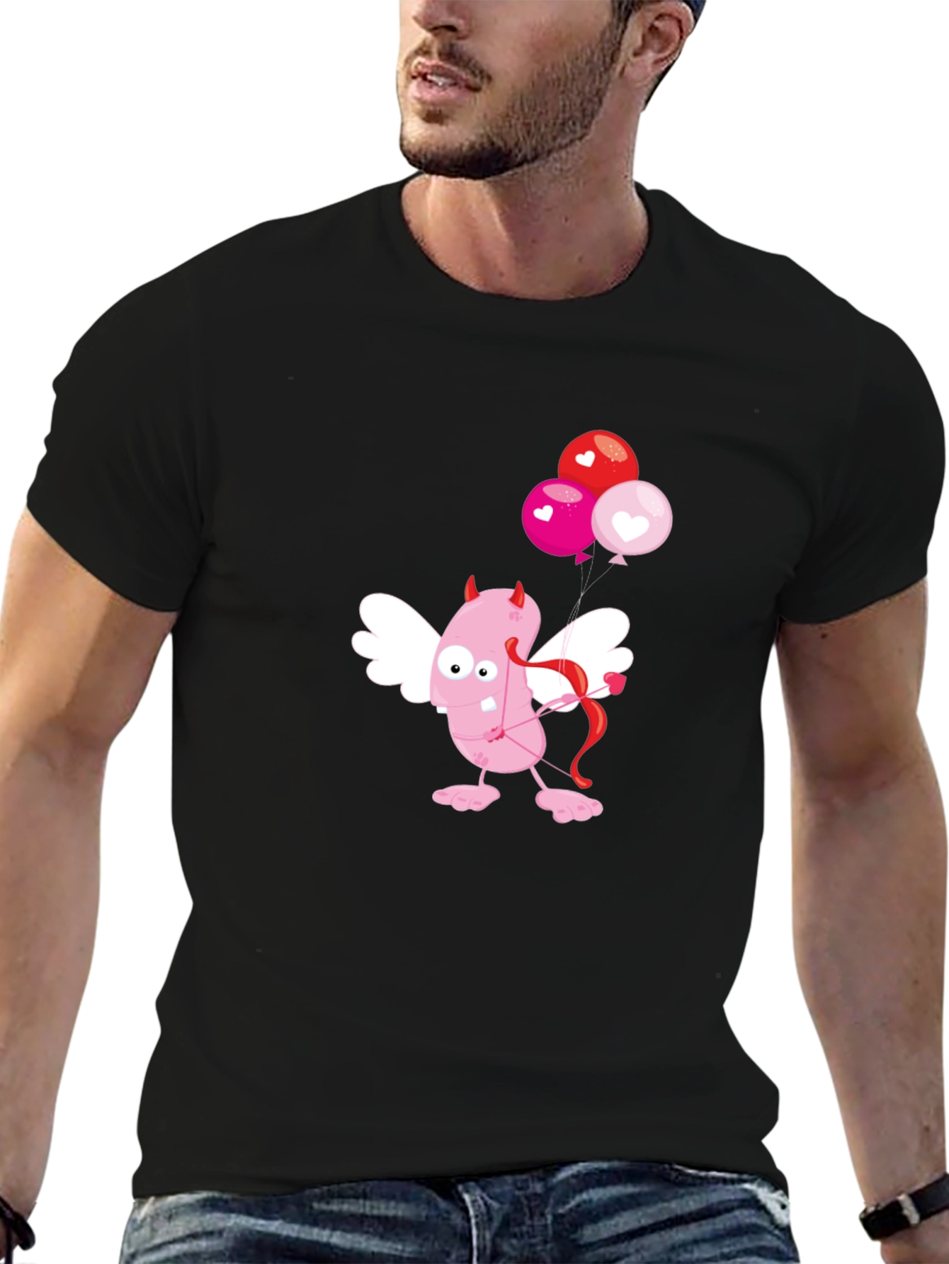 Black Cupid Monster Valentine's Day Black T-Shirt view 6