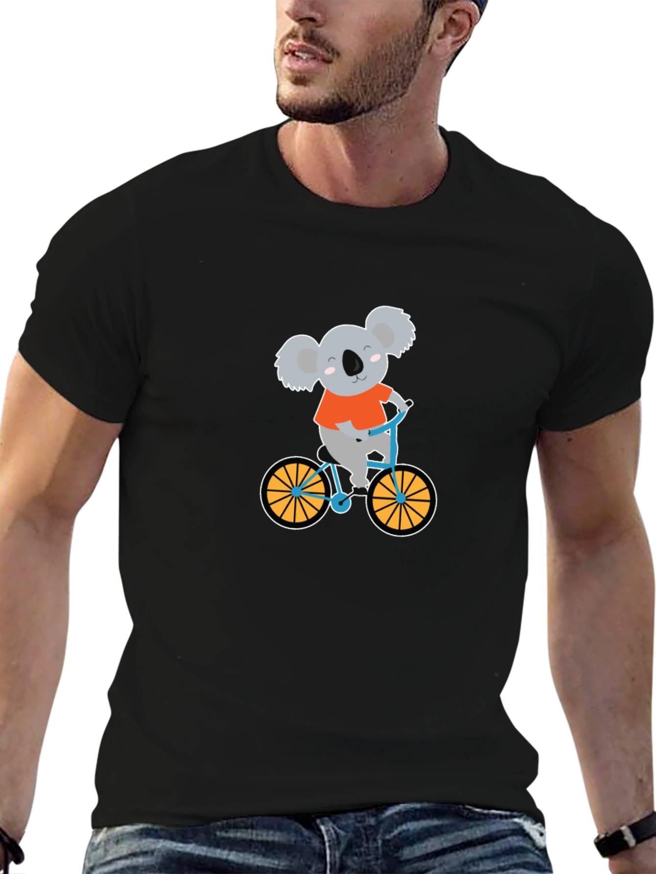 Black Koala Bear on Bike Graphic T-Shirt view 6