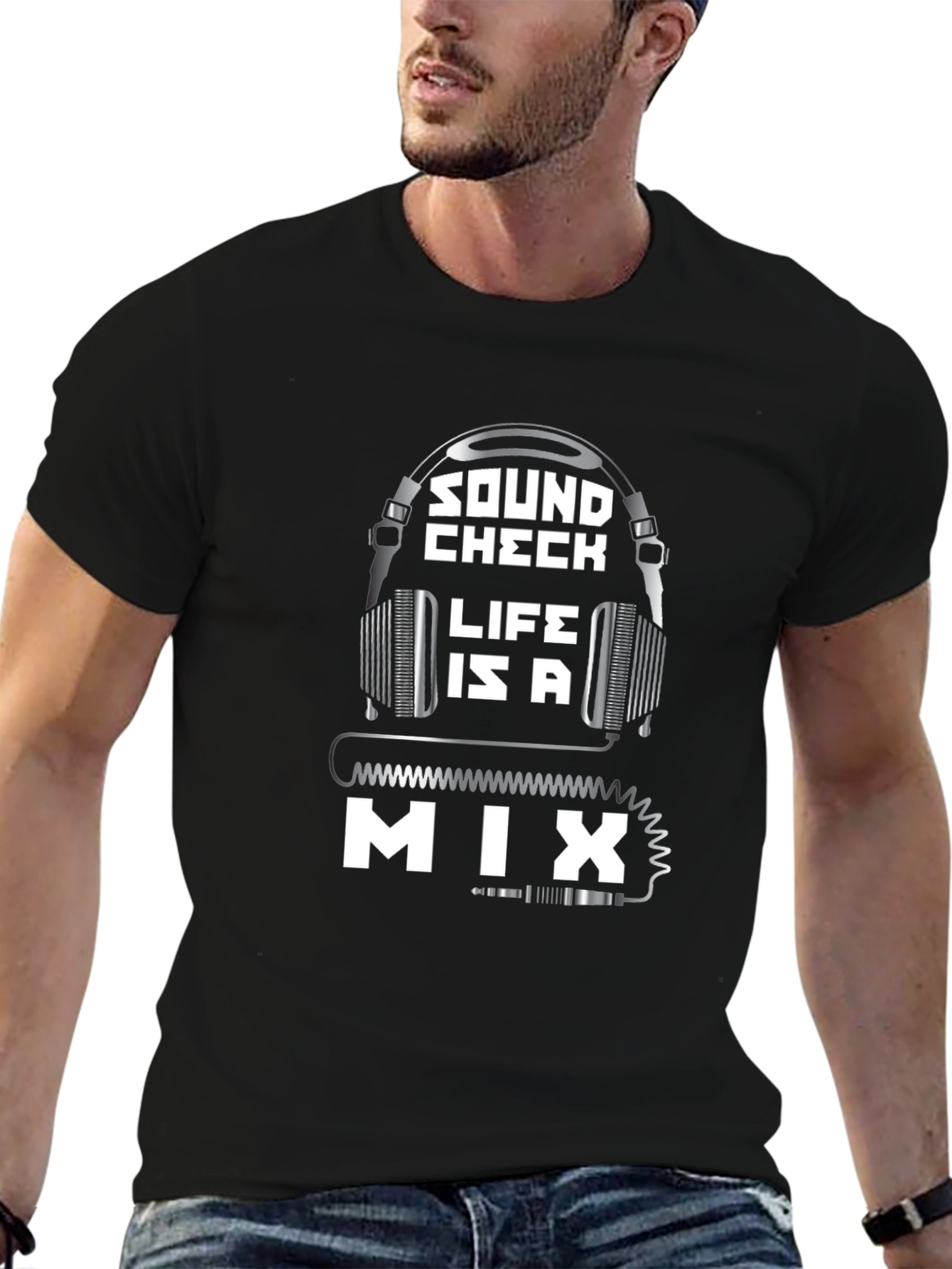Black Sound Check Life is a Mix Black Graphic Tee view 6