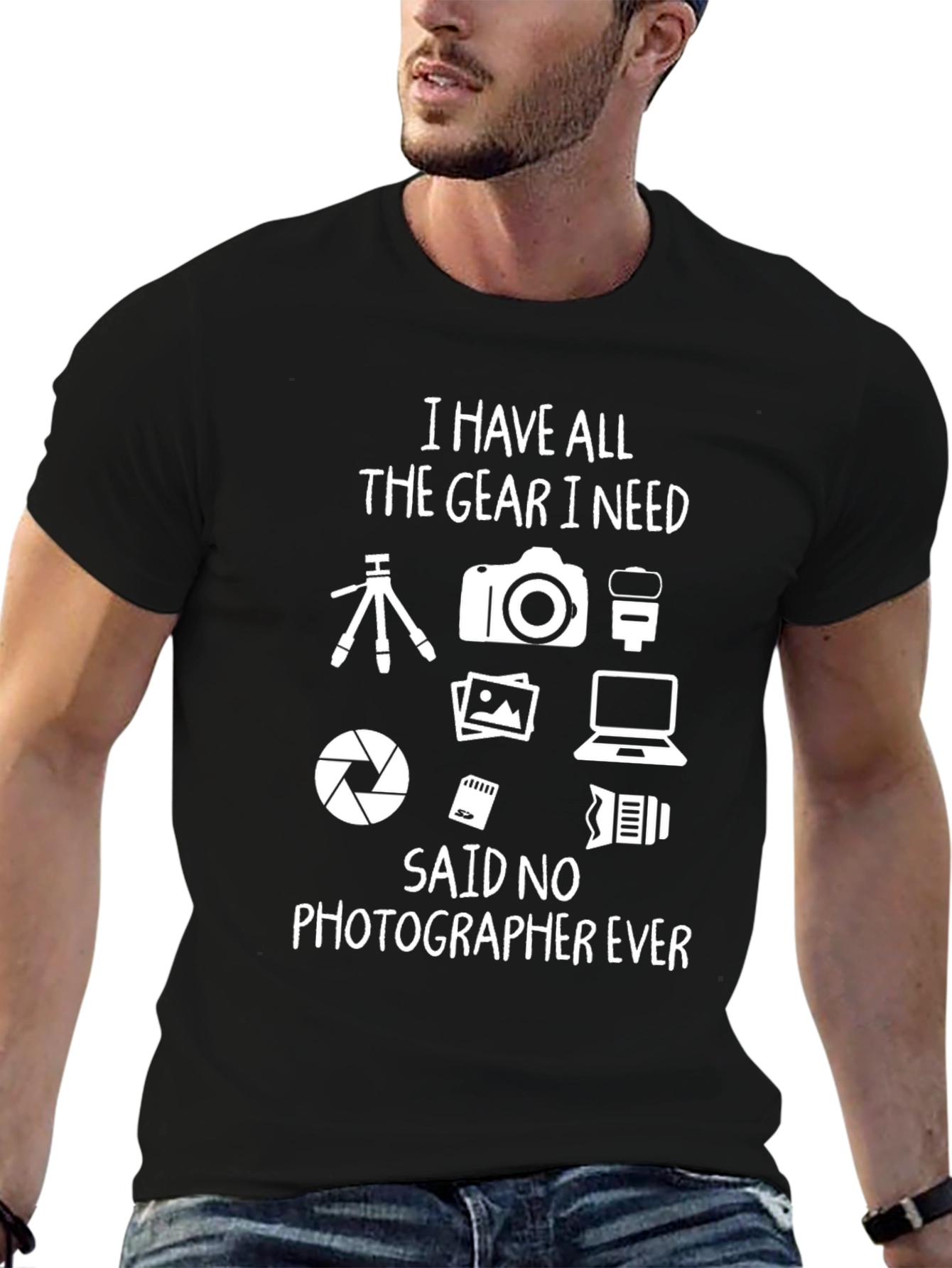 Black Funny Photographer Gear T-Shirt view 6