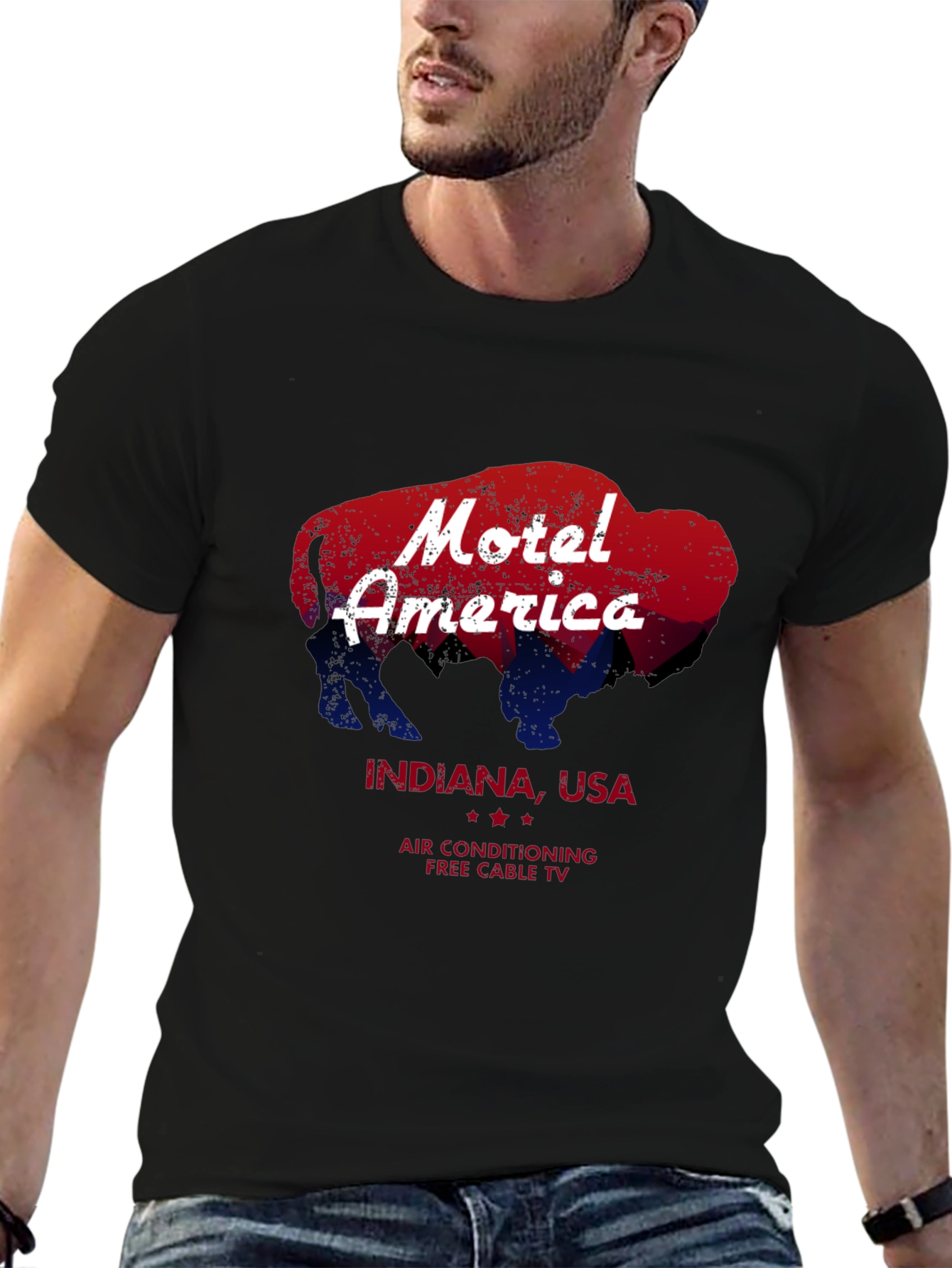 Black Motel America Indiana Bison T-Shirt view 6