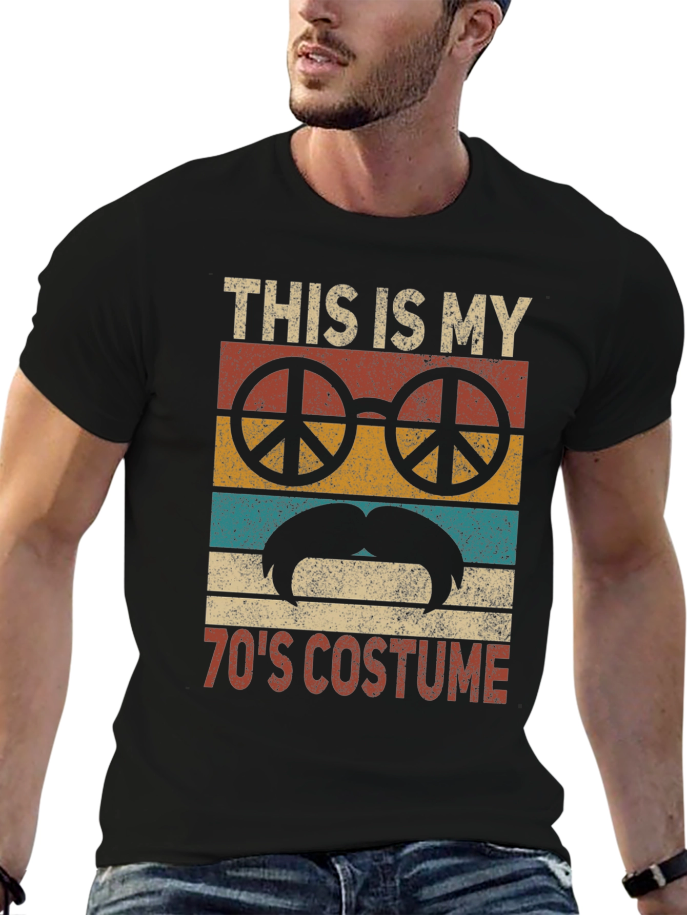 Black 70's Costume T-Shirt Retro Peace Sign Tee view 6