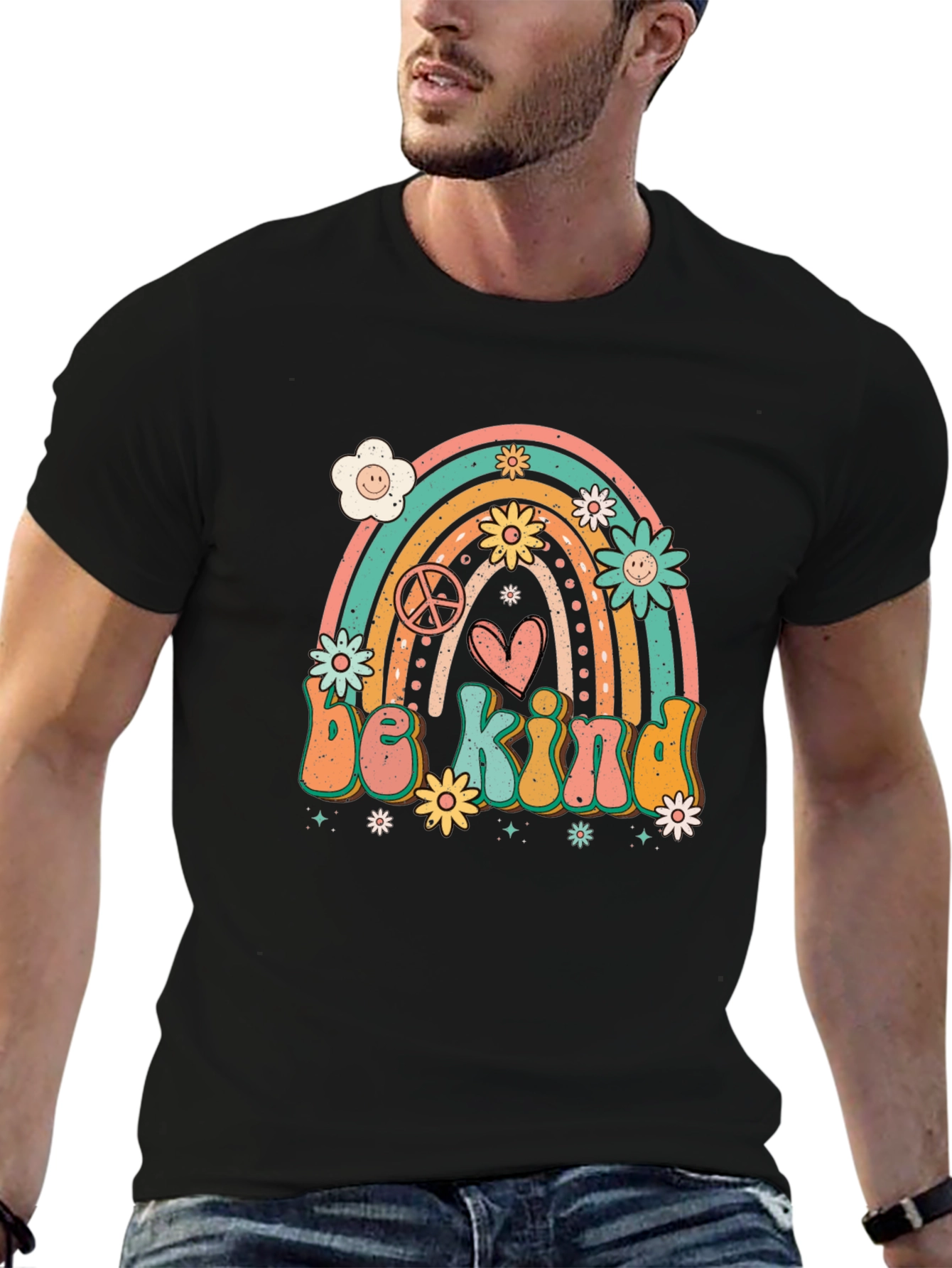 Black Be Kind Rainbow Graphic Tee - Black T-Shirt view 6