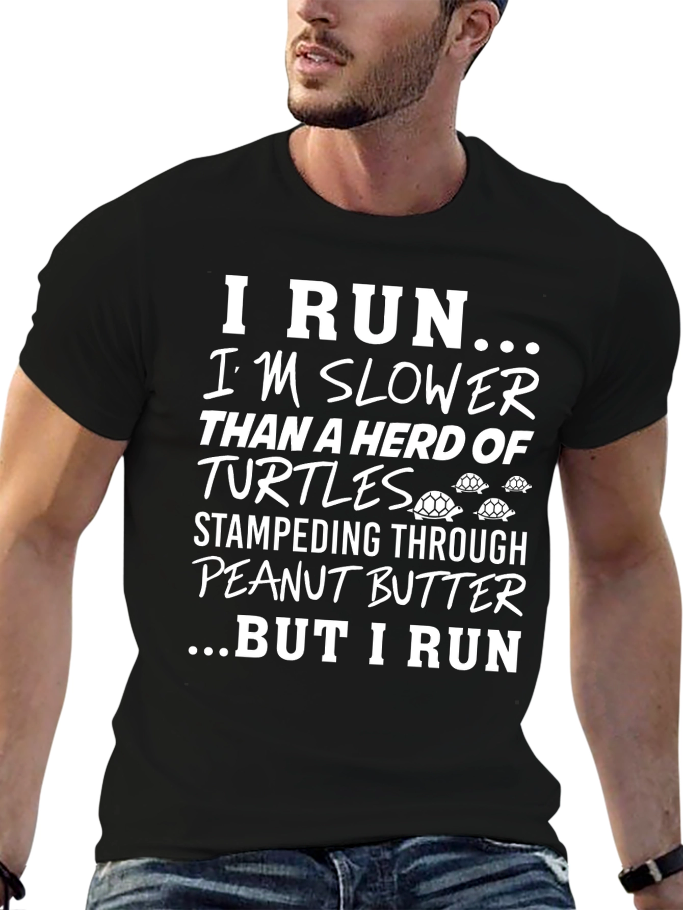 Black Funny Running T-Shirt - Herd of Turtles Peanut Butter view 6