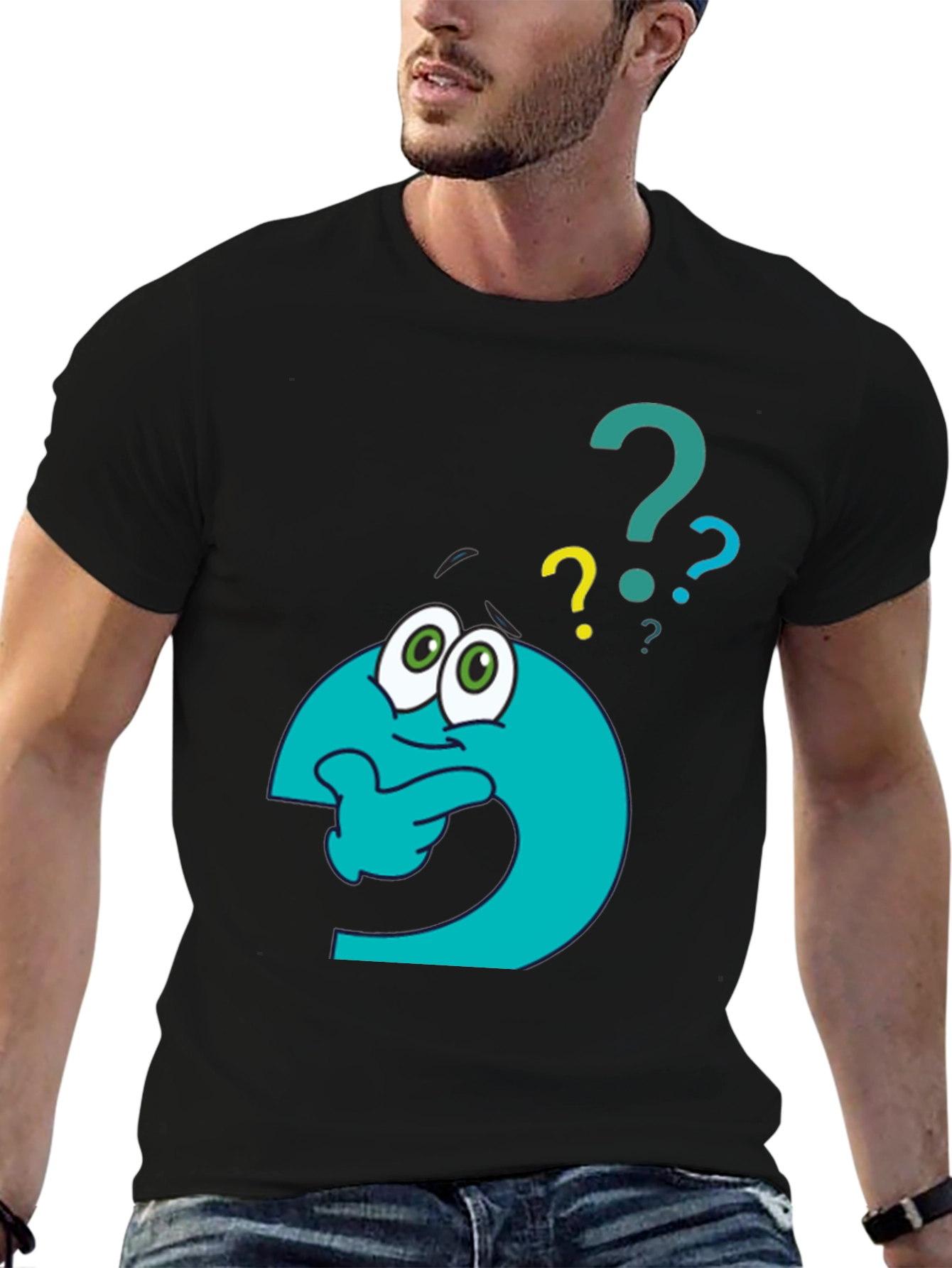 Black Thinking Question Mark Graphic T-Shirt view 6