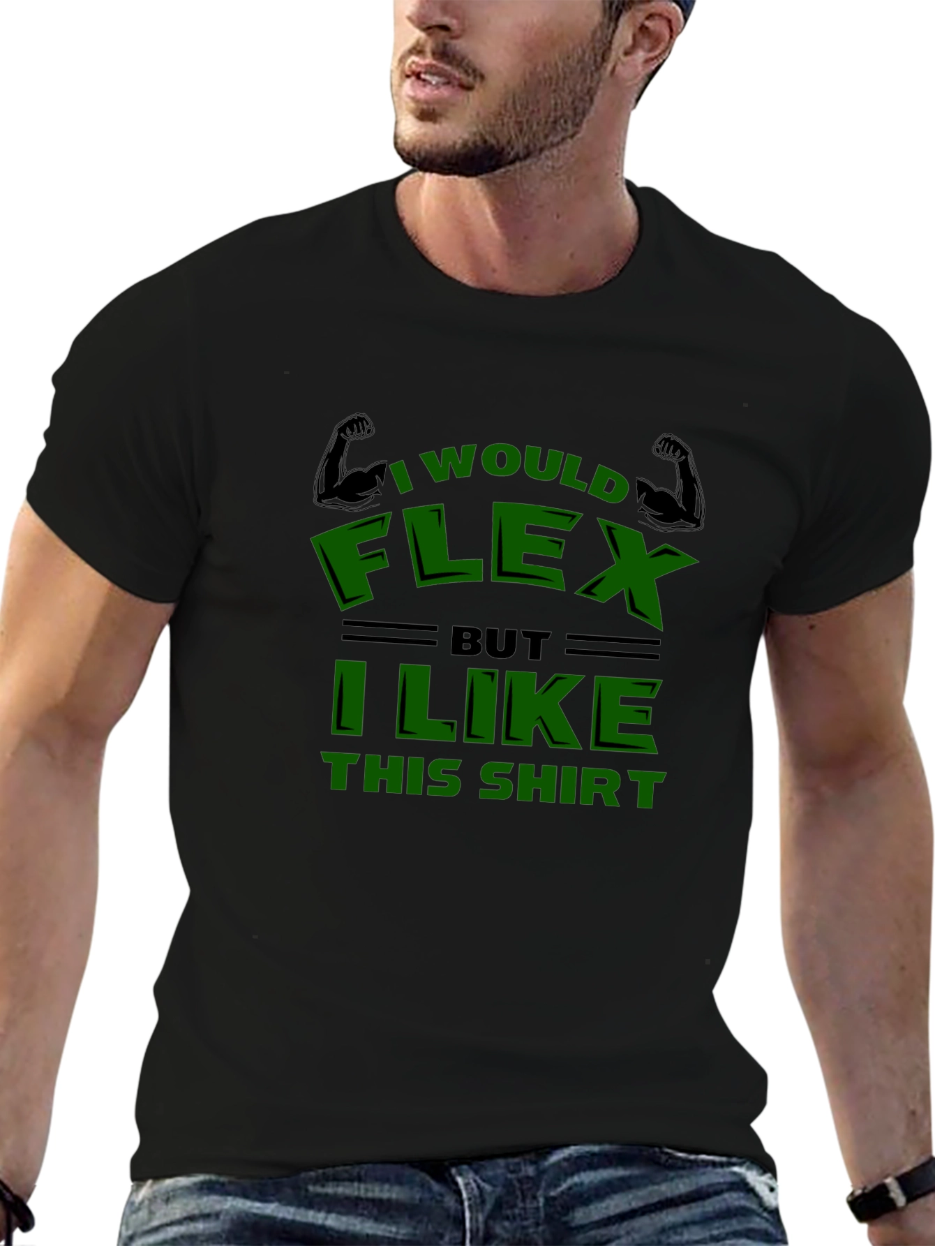 Black Funny "I Would Flex" Graphic T-Shirt view 6
