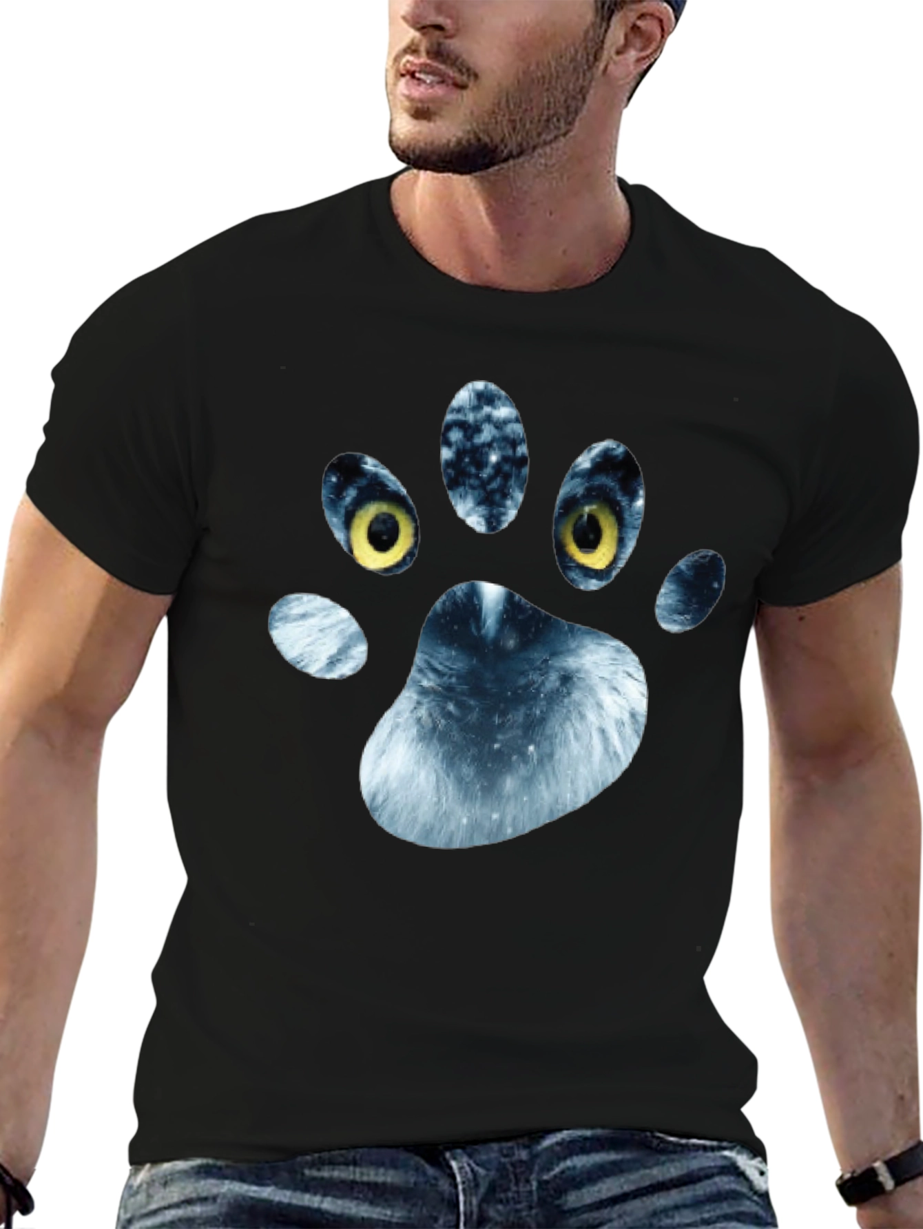 Black Wolf Paw Print Graphic T-Shirt view 6