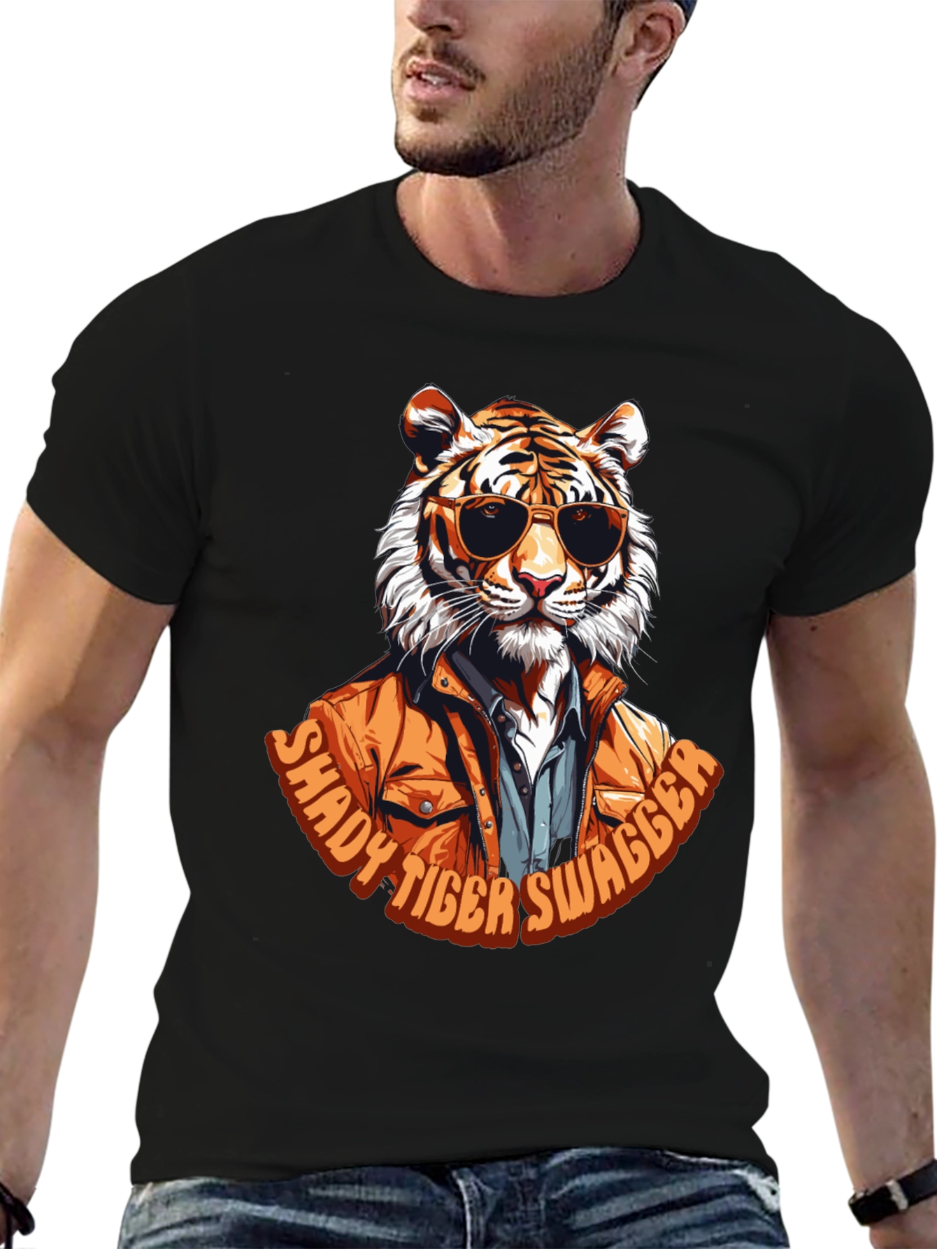 Black Shady Tiger Swagger T-Shirt view 6